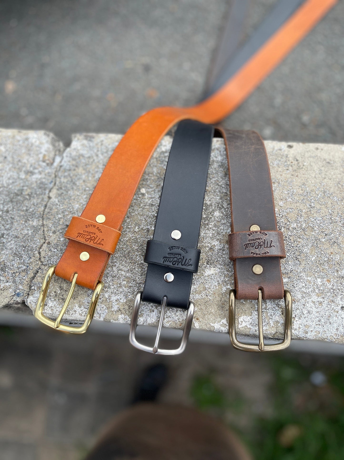 The Real McCaul Leathergoods Belts Legacy Belt 38mm - Black Australian Made Australian Owned Solid Leather Men's Belt - Handmade in Australia - Black - Brass Buckle