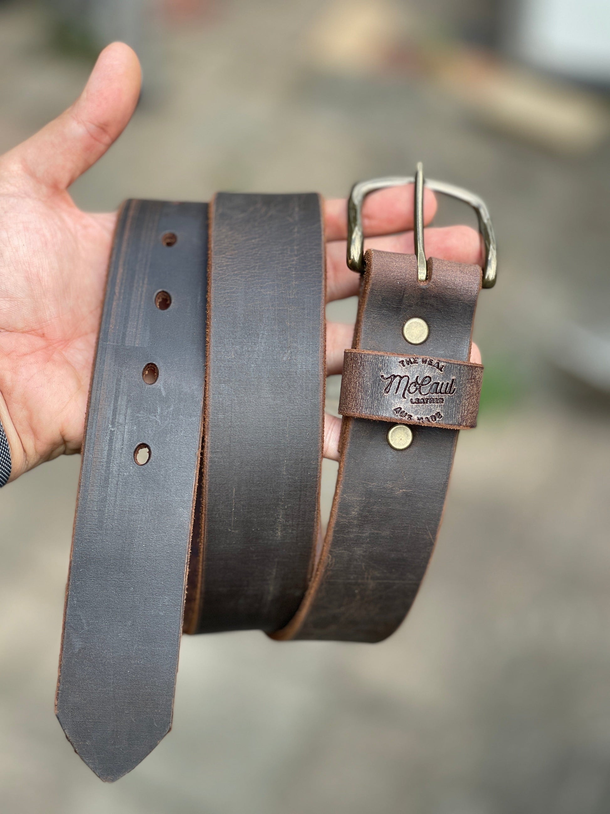 The Real McCaul Leathergoods Belts Legacy Belt 38mm - Rustic Brown Australian Made Australian Owned Solid Leather Men's Belt - Handmade in Australia - Black - Brass Buckle