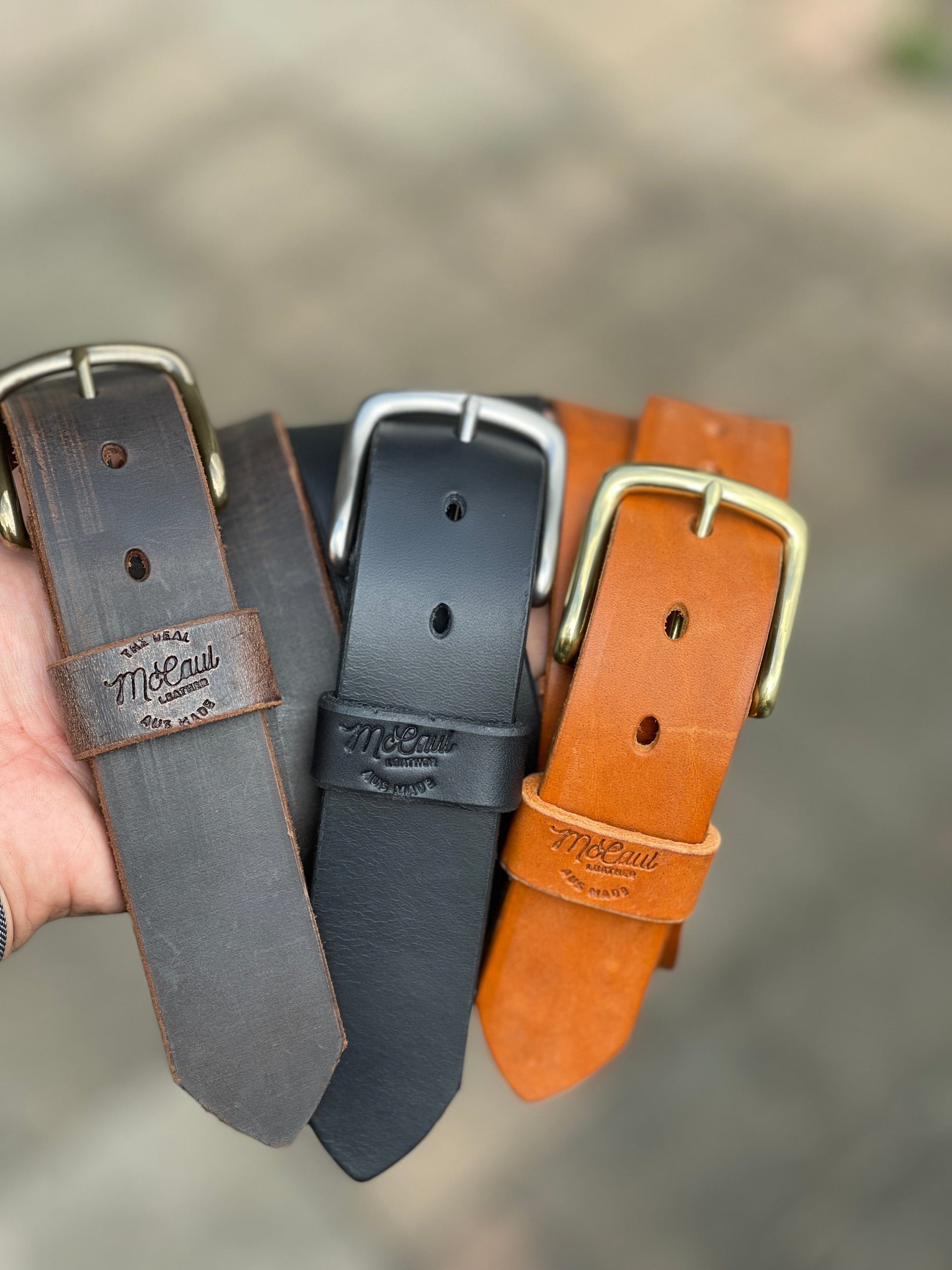 The Real McCaul Leathergoods Belts Legacy Belt 38mm - Tan Australian Made Australian Owned Solid Leather Men's Belt - Handmade in Australia - Black - Brass Buckle