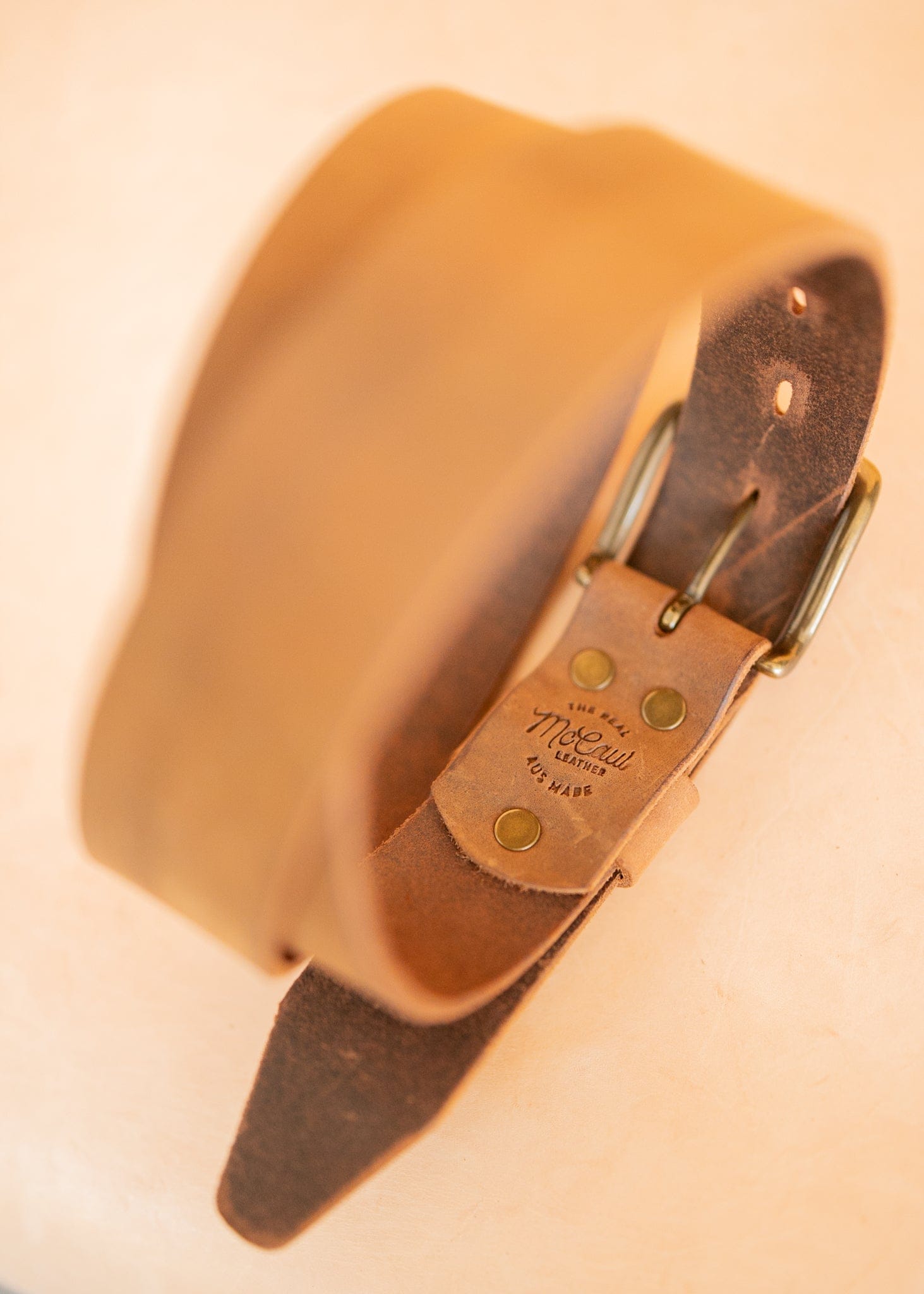 The Real McCaul Leathergoods Belts Legacy Casual Belt 38mm - Light Vintage Australian Made Australian Owned Solid Leather Men's Belt - Handmade in Australia - Rustic Brown - Brass Buckle