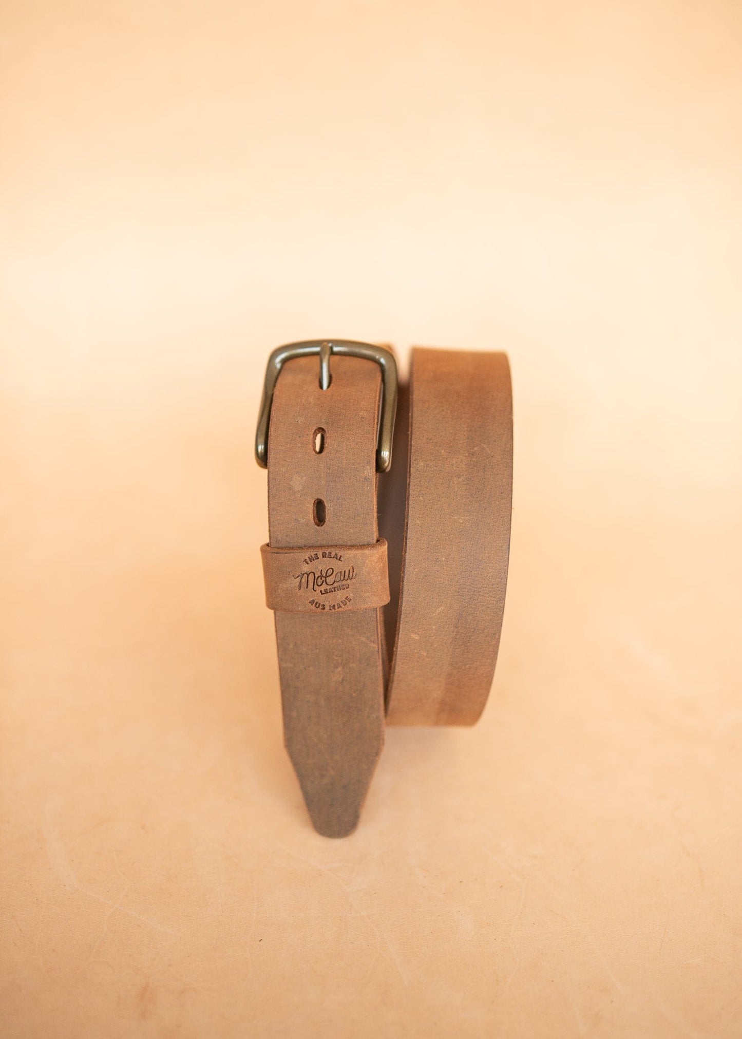 The Real McCaul Leathergoods Belts Legacy Casual Belt 38mm - Light Vintage Australian Made Australian Owned Solid Leather Men's Belt - Handmade in Australia - Rustic Brown - Brass Buckle