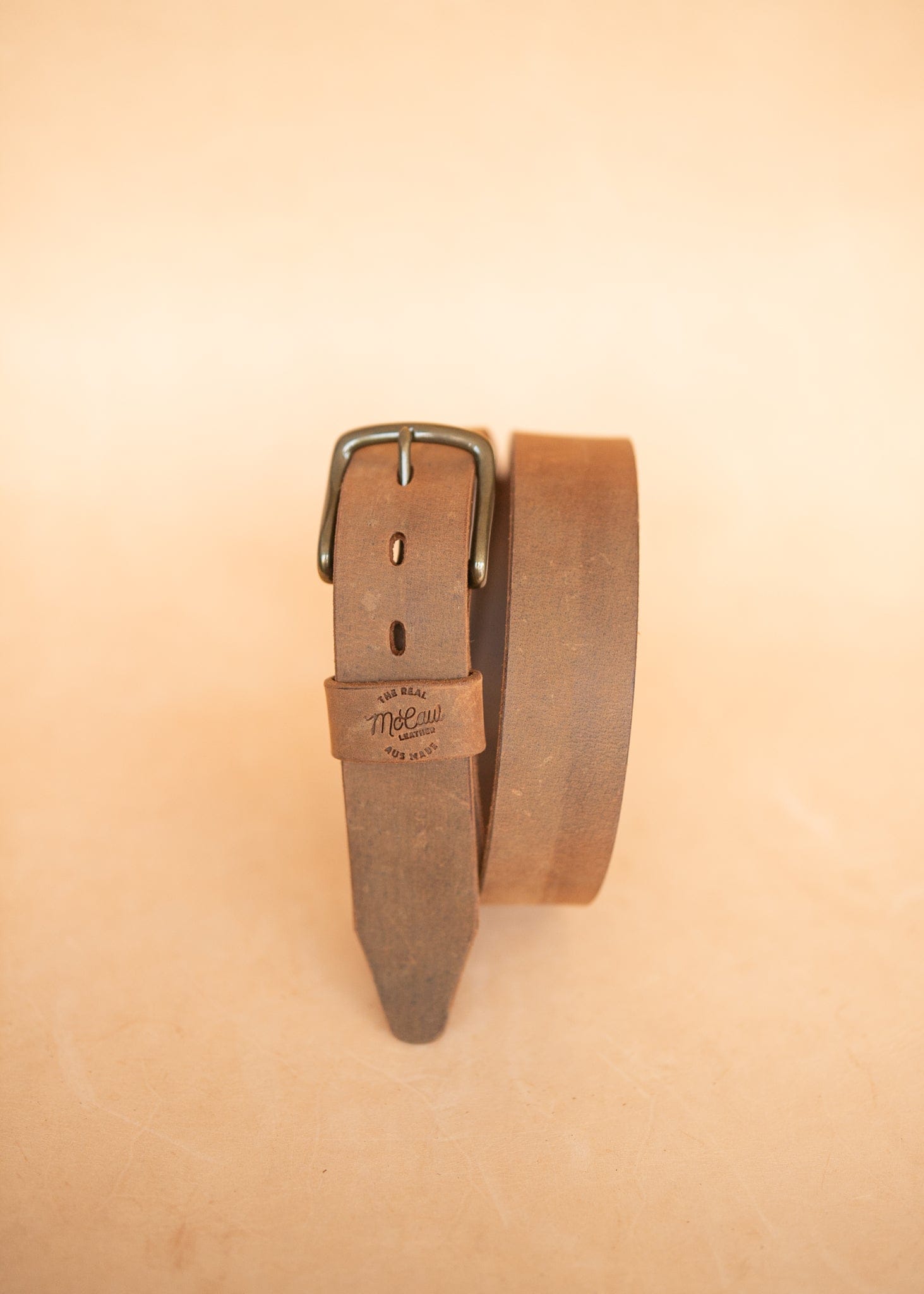 The Real McCaul Leathergoods Belts Legacy Casual Belt 38mm - Light Vintage Australian Made Australian Owned Solid Leather Men's Belt - Handmade in Australia - Rustic Brown - Brass Buckle