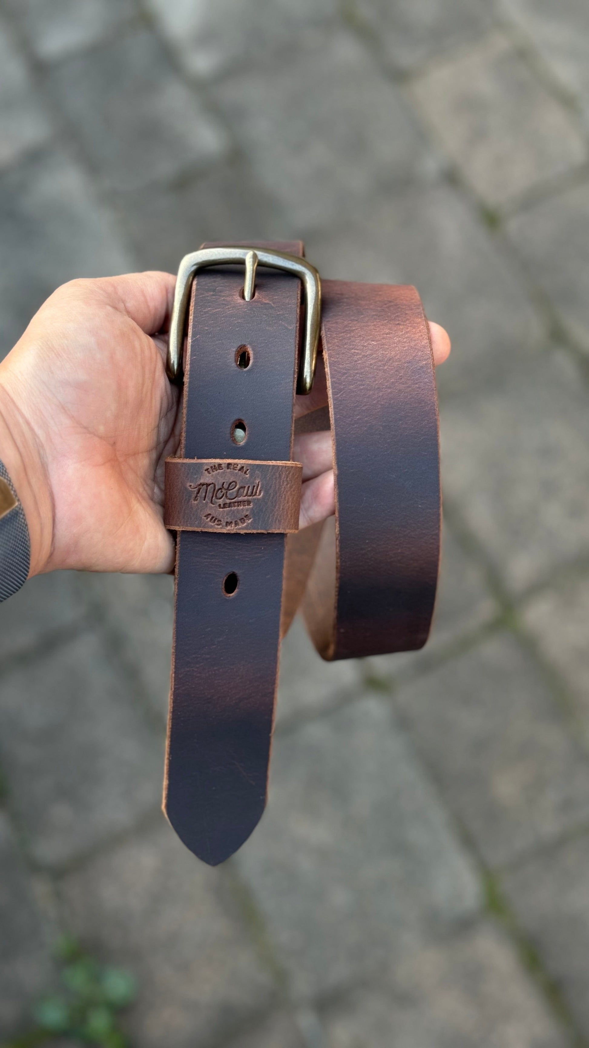 Solid Leather Men's Belt Handmade in Australia Rustic Brown