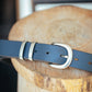The Real McCaul Leathergoods Belts Plain 32mm Belt - Double Keeper - Navy Australian Made Australian Owned Solid Leather Men's Belt - Handmade in Australia - Brass Buckle