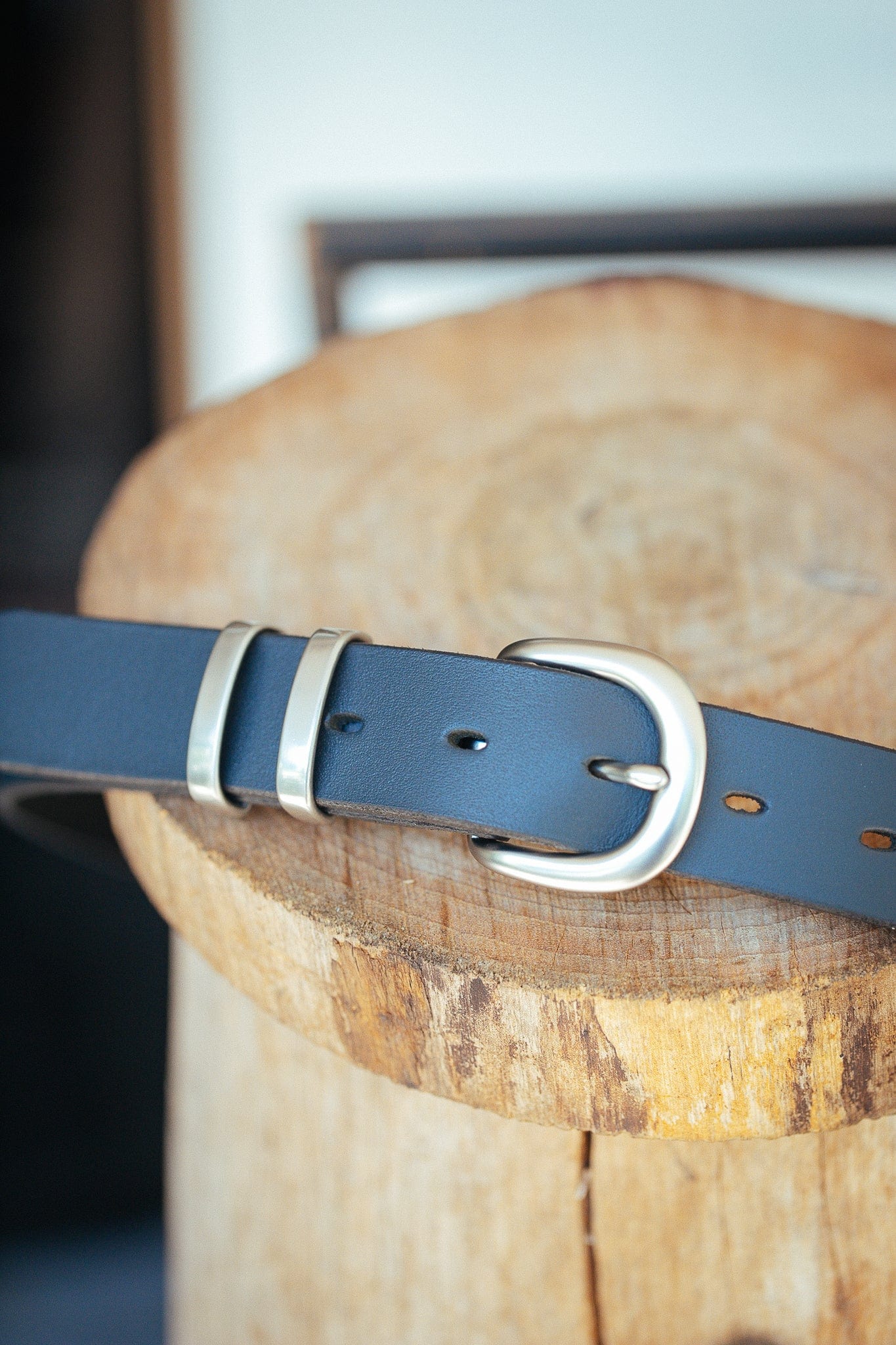 The Real McCaul Leathergoods Belts Plain 32mm Belt - Double Keeper - Navy Australian Made Australian Owned Solid Leather Men's Belt - Handmade in Australia - Brass Buckle