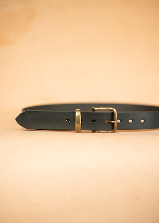 The Real McCaul Leathergoods Belts Plain 38mm Belt - Black Australian Made Australian Owned Solid Leather Men's Belt - Handmade in Australia - Black - Brass Buckle