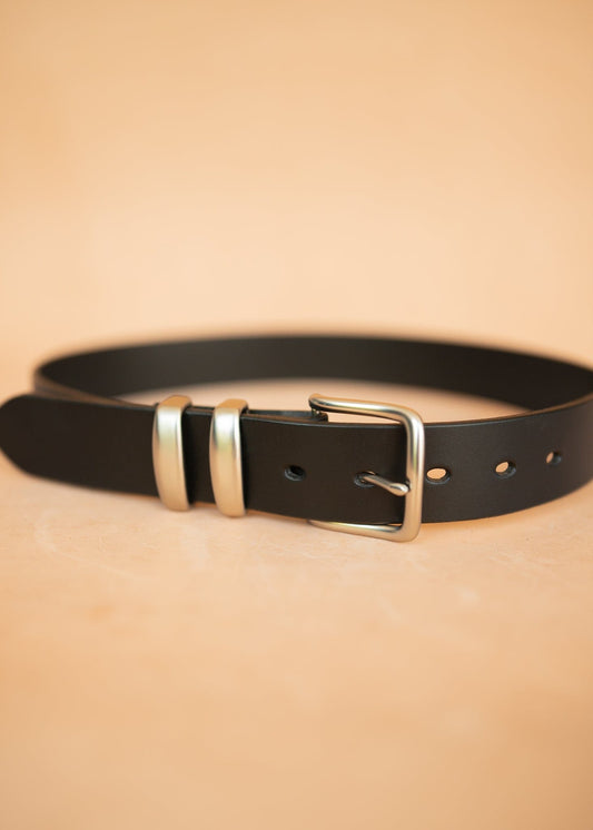 The Real McCaul Leathergoods Belts Plain 38mm Belt - Double Keeper - Black Australian Made Australian Owned Genuine Solid Cowhide Leather Belt - Handmade in Australia