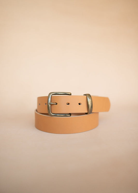 The Real McCaul Leathergoods Belts Plain 38mm Belt - Natural Australian Made Australian Owned Solid Leather Men's Belt - Handmade in Australia - Natural - Brass Buckle