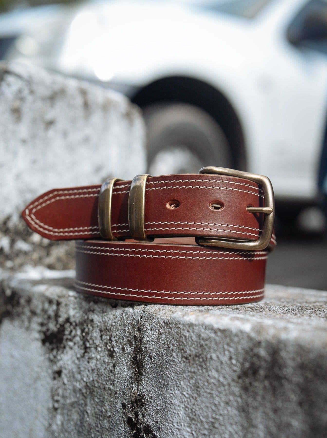 The Real McCaul Leathergoods Belts Serge Belt 38mm - Double Stitch - Cognac Australian Made Australian Owned Australian Made Solid Leather Full Grain Rancher Belt- Black