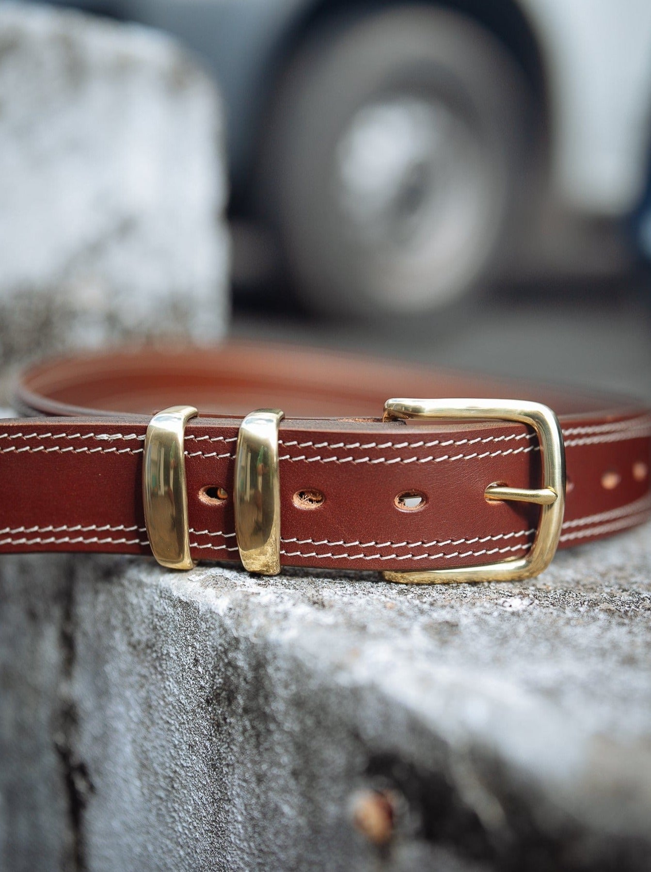 The Real McCaul Leathergoods Belts Serge Belt 38mm - Double Stitch - Cognac Australian Made Australian Owned Australian Made Solid Leather Full Grain Rancher Belt- Black