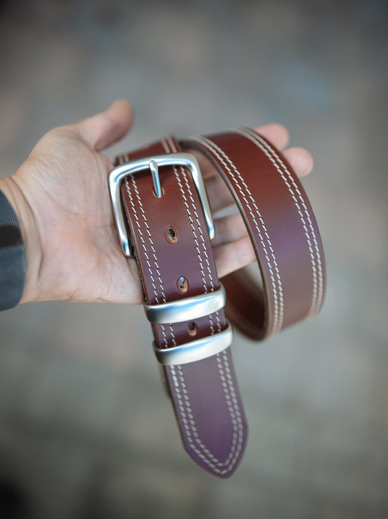 The Real McCaul Leathergoods Belts Silver / 28" (71cm) Serge Belt 38mm - Double Stitch - Cognac Australian Made Australian Owned Australian Made Solid Leather Full Grain Rancher Belt- Black
