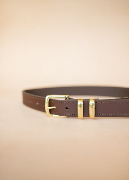 The Real McCaul Leathergoods Belts Stitched Dress Belt 35mm - Dark Brown Australian Made Australian Owned Australian Made Solid Leather Full Grain Rancher Belt- Black