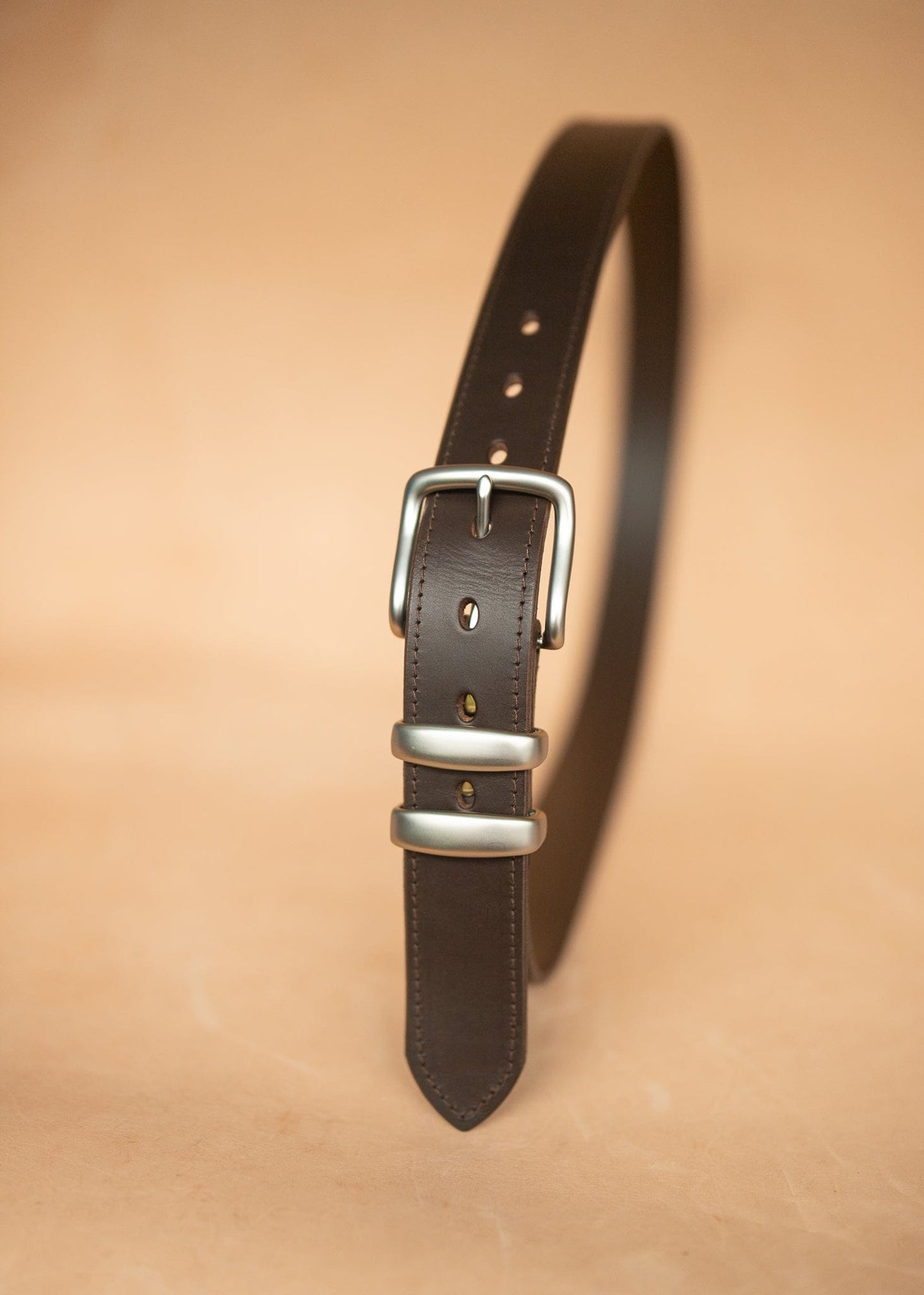 The Real McCaul Leathergoods Belts Stitched Dress Belt 38mm - Dark Brown Australian Made Australian Owned Australian Made Solid Leather Full Grain Rancher Belt- Black
