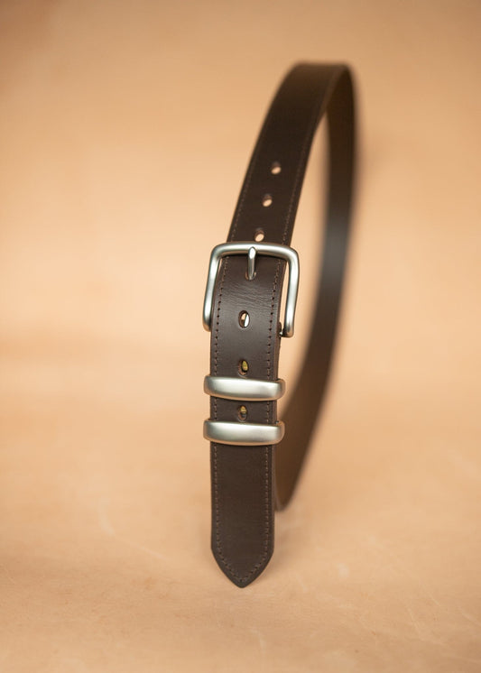 The Real McCaul Leathergoods Belts Stitched Dress Belt 38mm - Dark Brown Australian Made Australian Owned Australian Made Solid Leather Full Grain Rancher Belt- Black