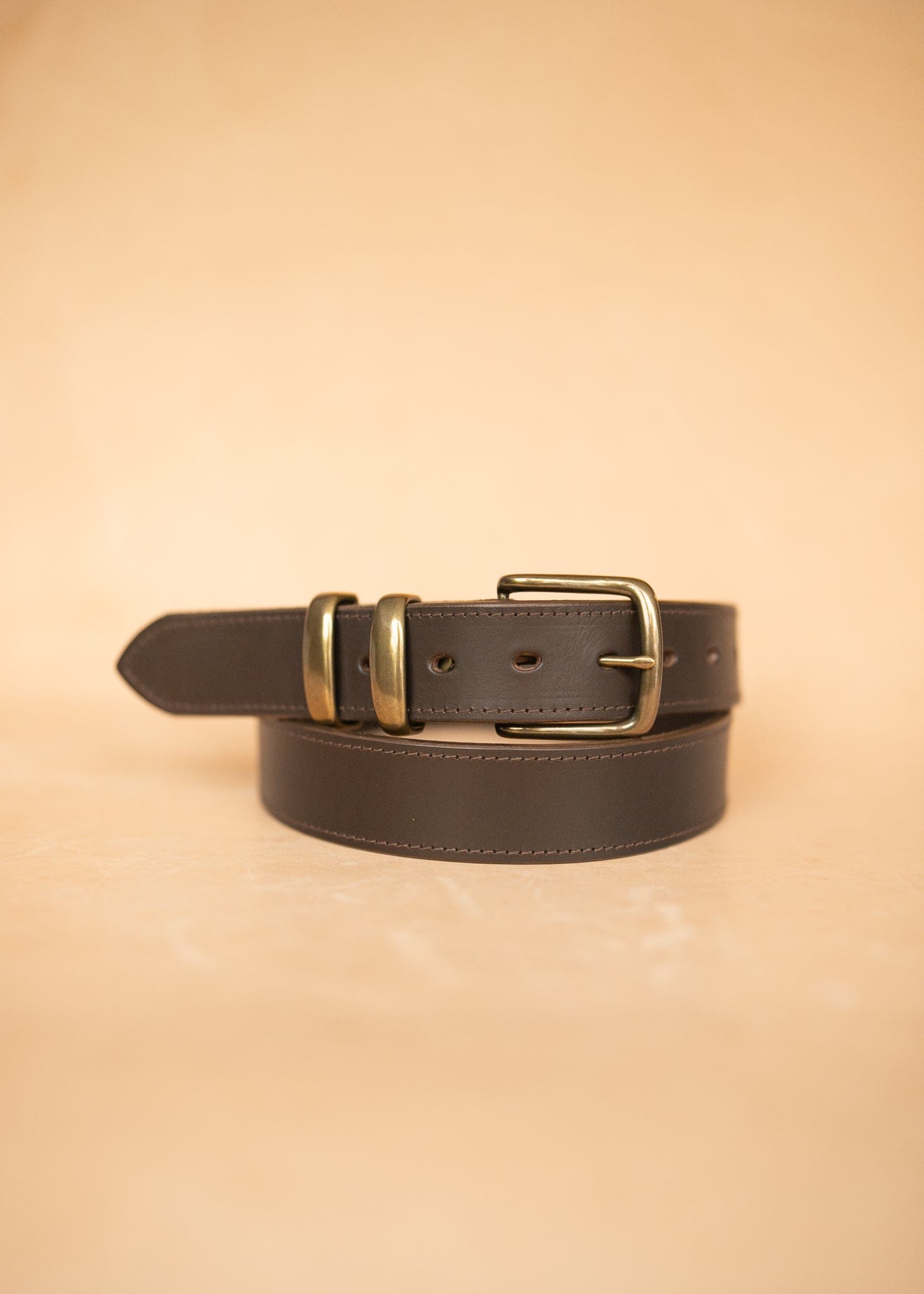 The Real McCaul Leathergoods Belts Stitched Dress Belt 38mm - Dark Brown Australian Made Australian Owned Australian Made Solid Leather Full Grain Rancher Belt- Black