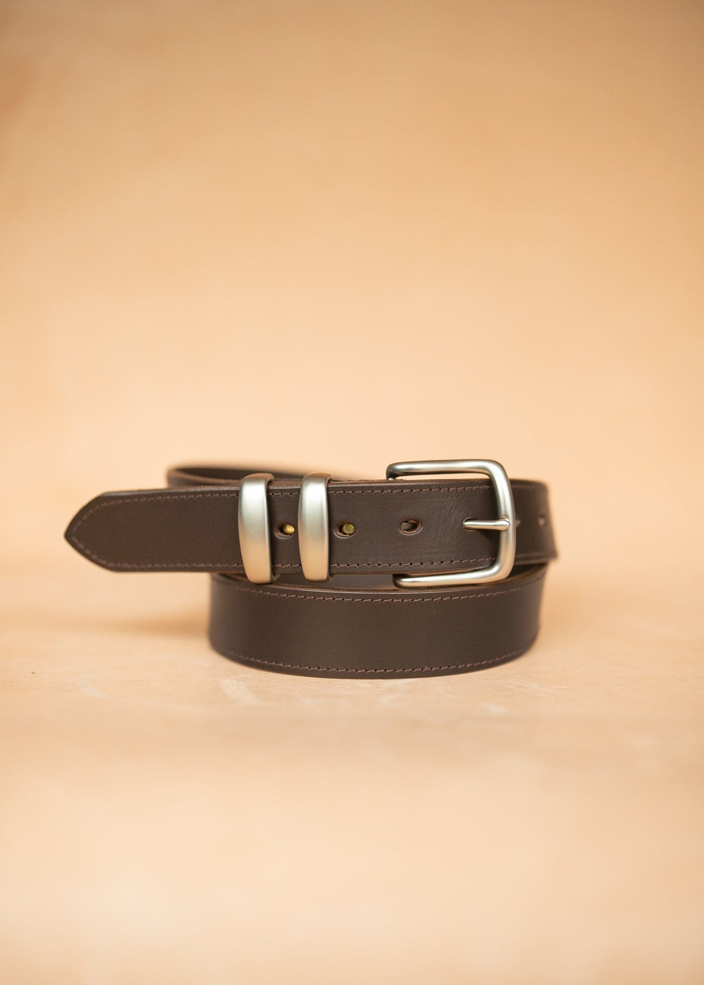 The Real McCaul Leathergoods Belts Stitched Dress Belt 38mm - Dark Brown Australian Made Australian Owned Australian Made Solid Leather Full Grain Rancher Belt- Black