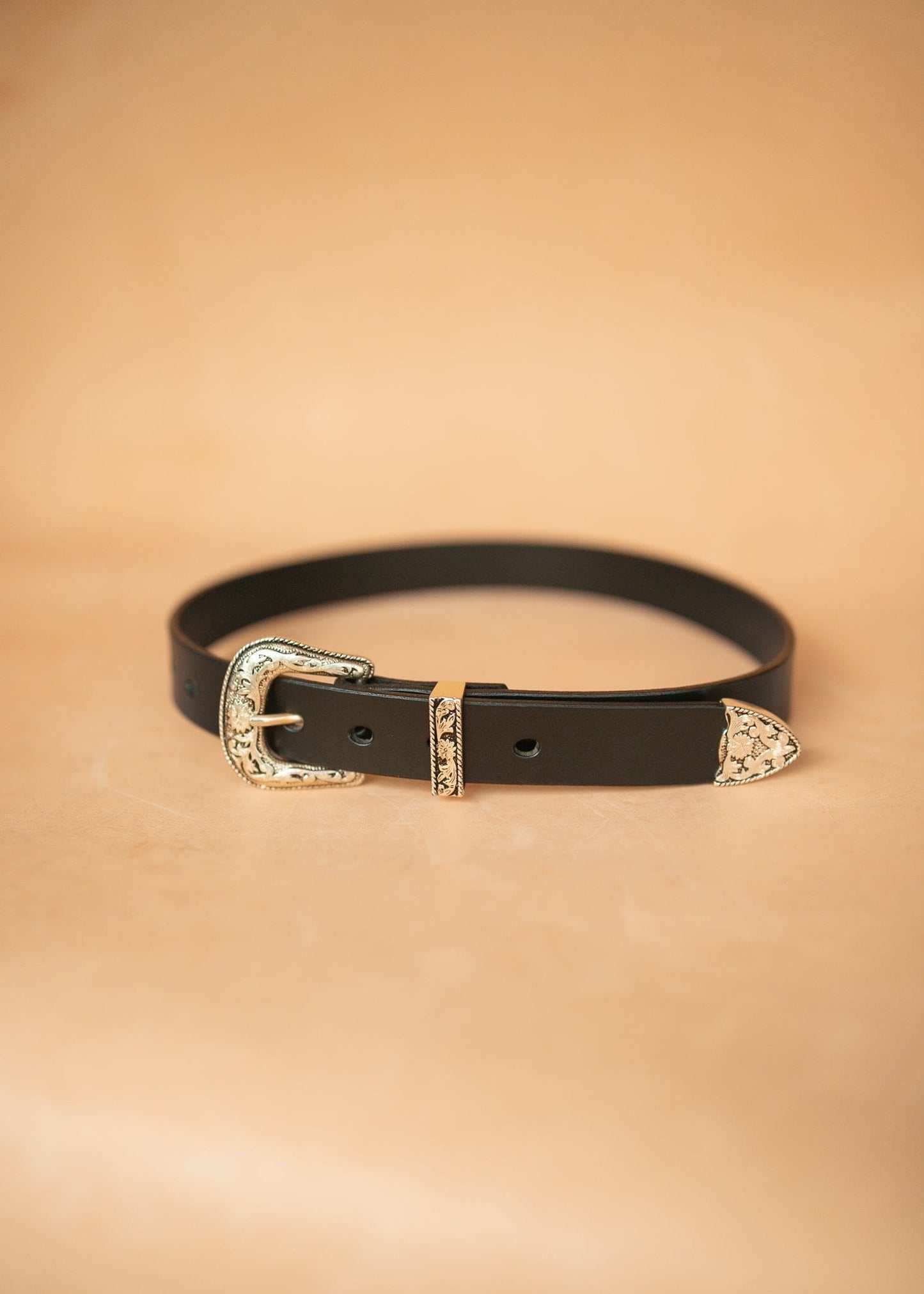 The Real McCaul Leathergoods Belts Western Style Buckle Belt - 30mm - Black Australian Made Australian Owned Croc Embossed Genuine Leather Western Women's Belt - 30mm - Black