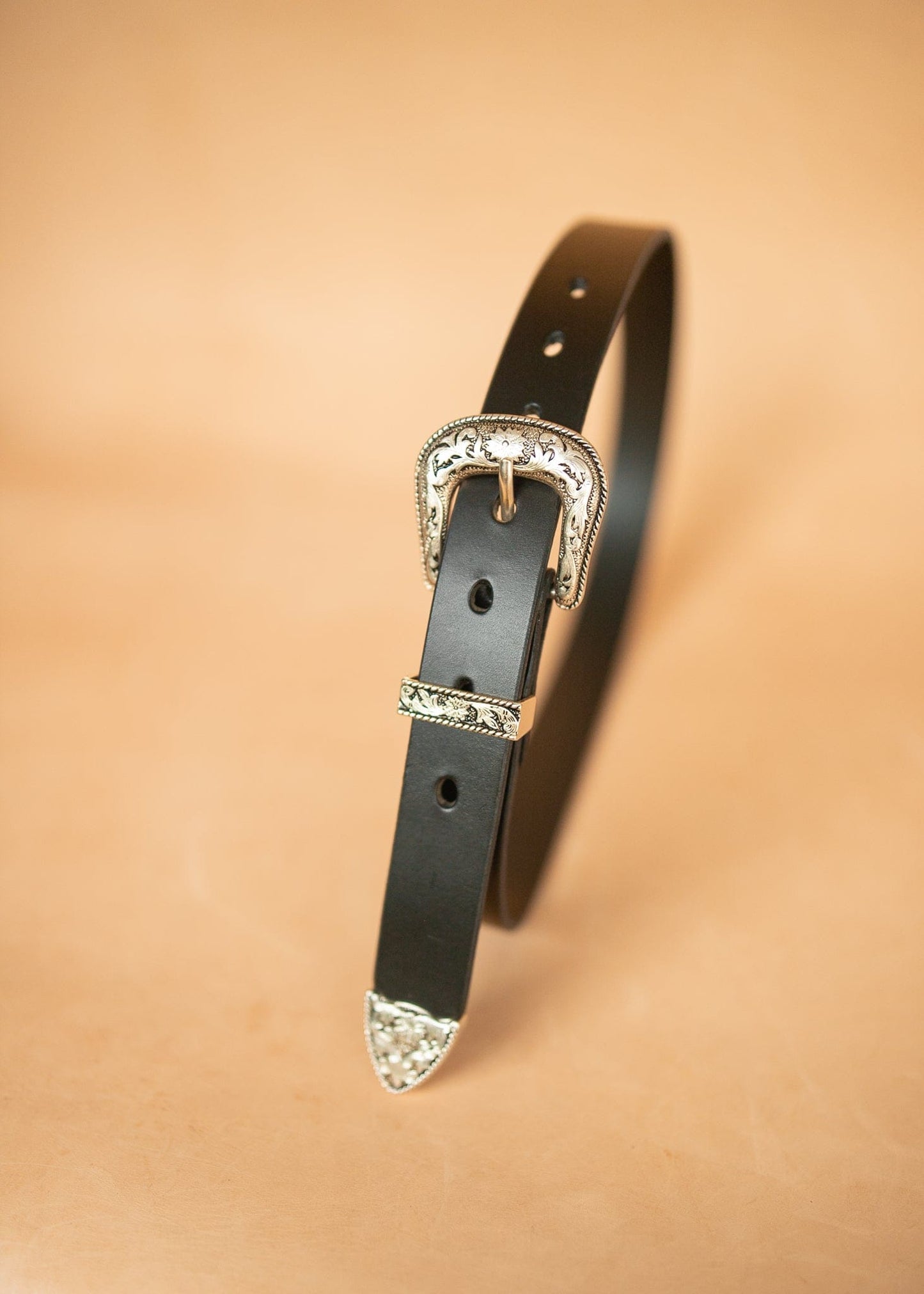 The Real McCaul Leathergoods Belts Western Style Buckle Belt - 30mm - Black Australian Made Australian Owned Croc Embossed Genuine Leather Western Women's Belt - 30mm - Black