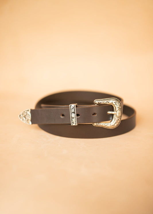 The Real McCaul Leathergoods Belts Western Style Buckle Belt - 30mm - Dark Brown Australian Made Australian Owned Croc Embossed Genuine Leather Western Women's Belt - 30mm - Black