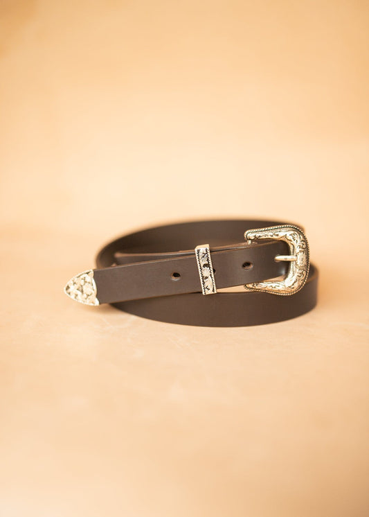 The Real McCaul Leathergoods Belts Western Style Buckle Belt - 30mm - Dark Brown Australian Made Australian Owned Croc Embossed Genuine Leather Western Women's Belt - 30mm - Black