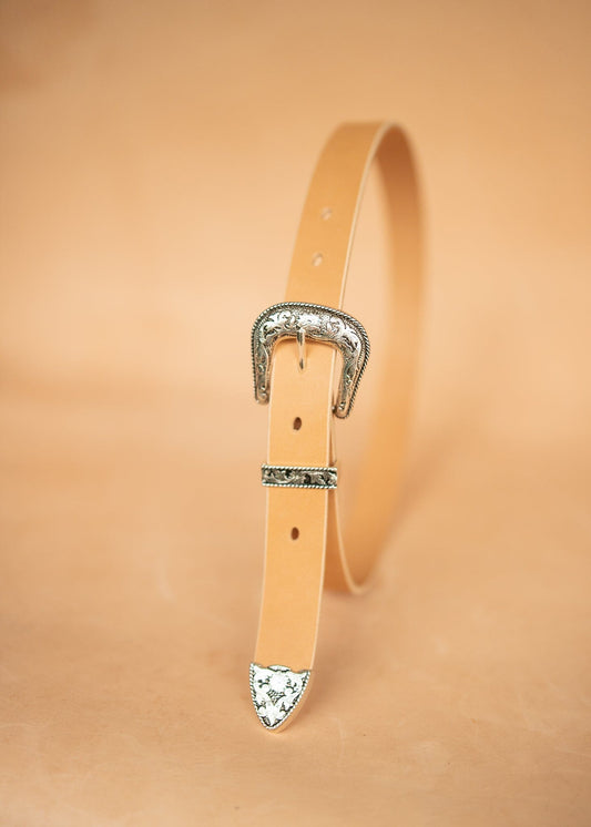 The Real McCaul Leathergoods Belts Western Style Buckle Belt - 30mm - Natural Australian Made Australian Owned Croc Embossed Genuine Leather Western Women's Belt - 30mm - Black