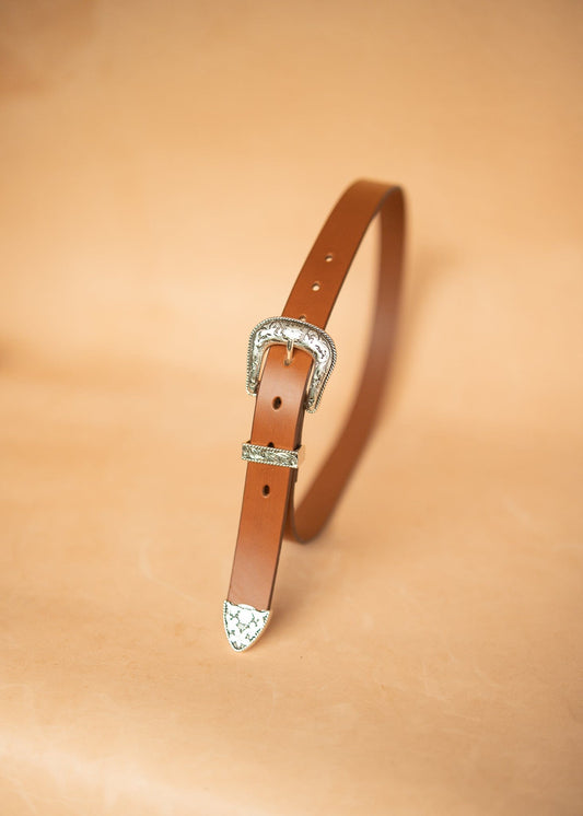 The Real McCaul Leathergoods Belts Western Style Buckle Belt - 30mm - Tan Australian Made Australian Owned Croc Embossed Genuine Leather Western Women's Belt - 30mm - Black