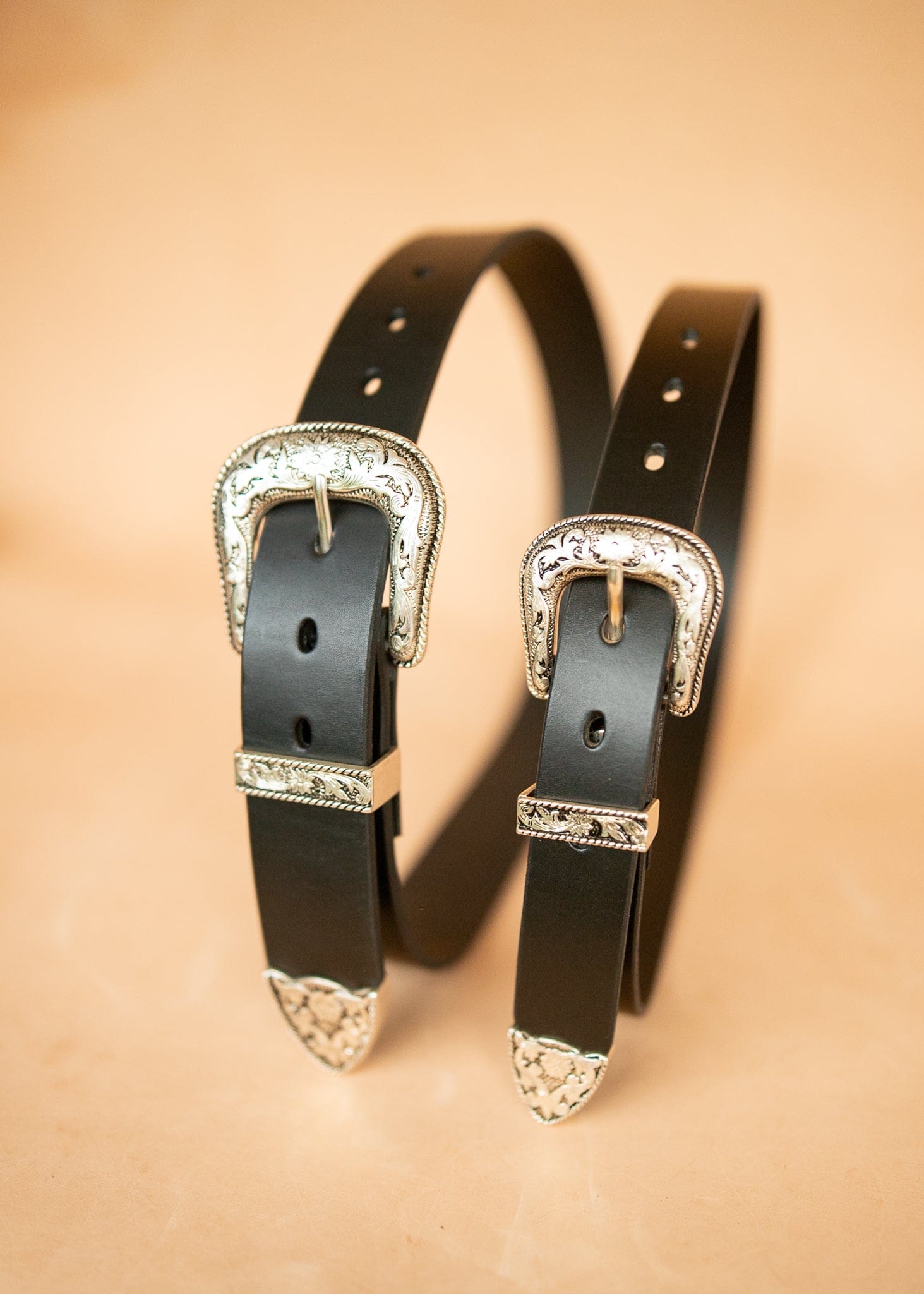 The Real McCaul Leathergoods Belts Western Style Buckle Belt - 38mm - Black Australian Made Australian Owned Croc Embossed Genuine Leather Western Women's Belt - 30mm - Black