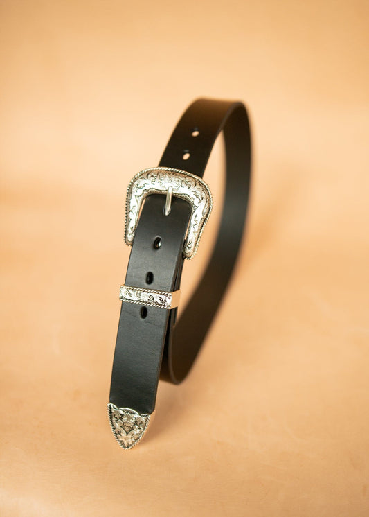 The Real McCaul Leathergoods Belts Western Style Buckle Belt - 38mm - Black Australian Made Australian Owned Croc Embossed Genuine Leather Western Women's Belt - 30mm - Black