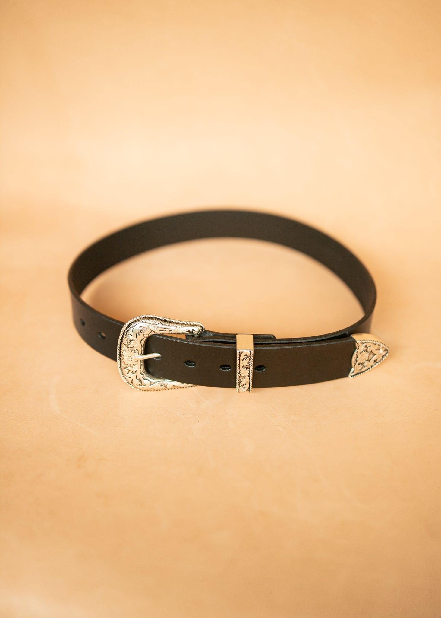 The Real McCaul Leathergoods Belts Western Style Buckle Belt - 38mm - Black Australian Made Australian Owned Croc Embossed Genuine Leather Western Women's Belt - 30mm - Black