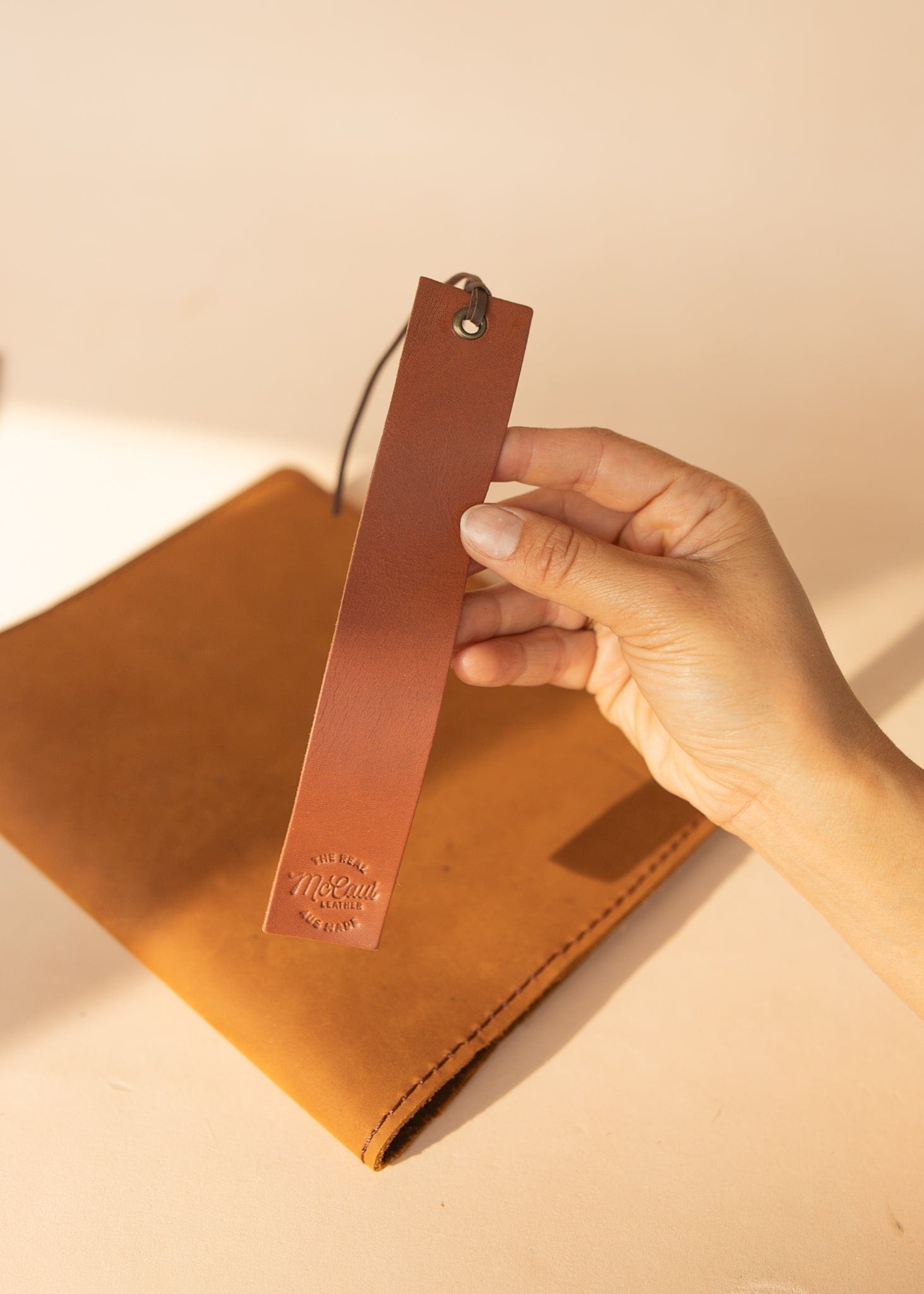 The Real McCaul Leathergoods Brown Bookmark Australian Made Australian Owned Leather Bookmark Handmade in Australia