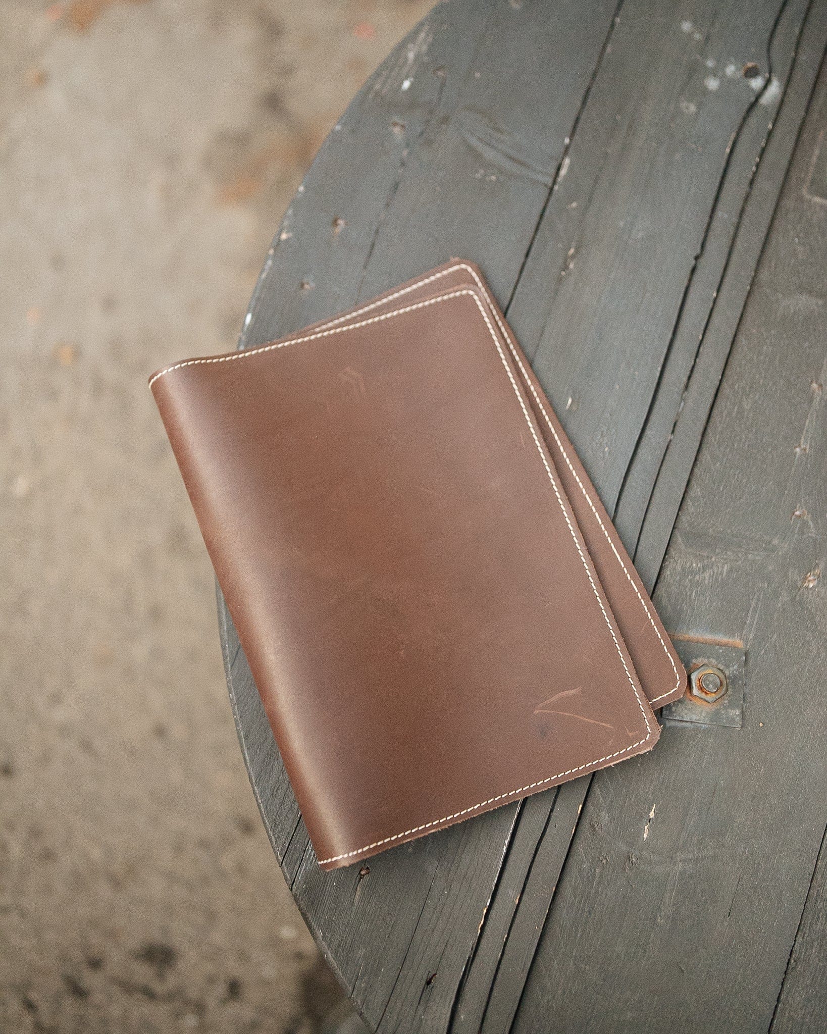 The Real McCaul Leathergoods Dark Brown / Beige A4 Diary Journal Cover Australian Made Australian Owned Leather Rustic Book/Diary Cover Australian Made