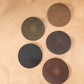 The Real McCaul Leathergoods Gift Rustic Coasters - Round - Set of 6 Australian Made Australian Owned Leather Coaster Set (6) Made In Australia