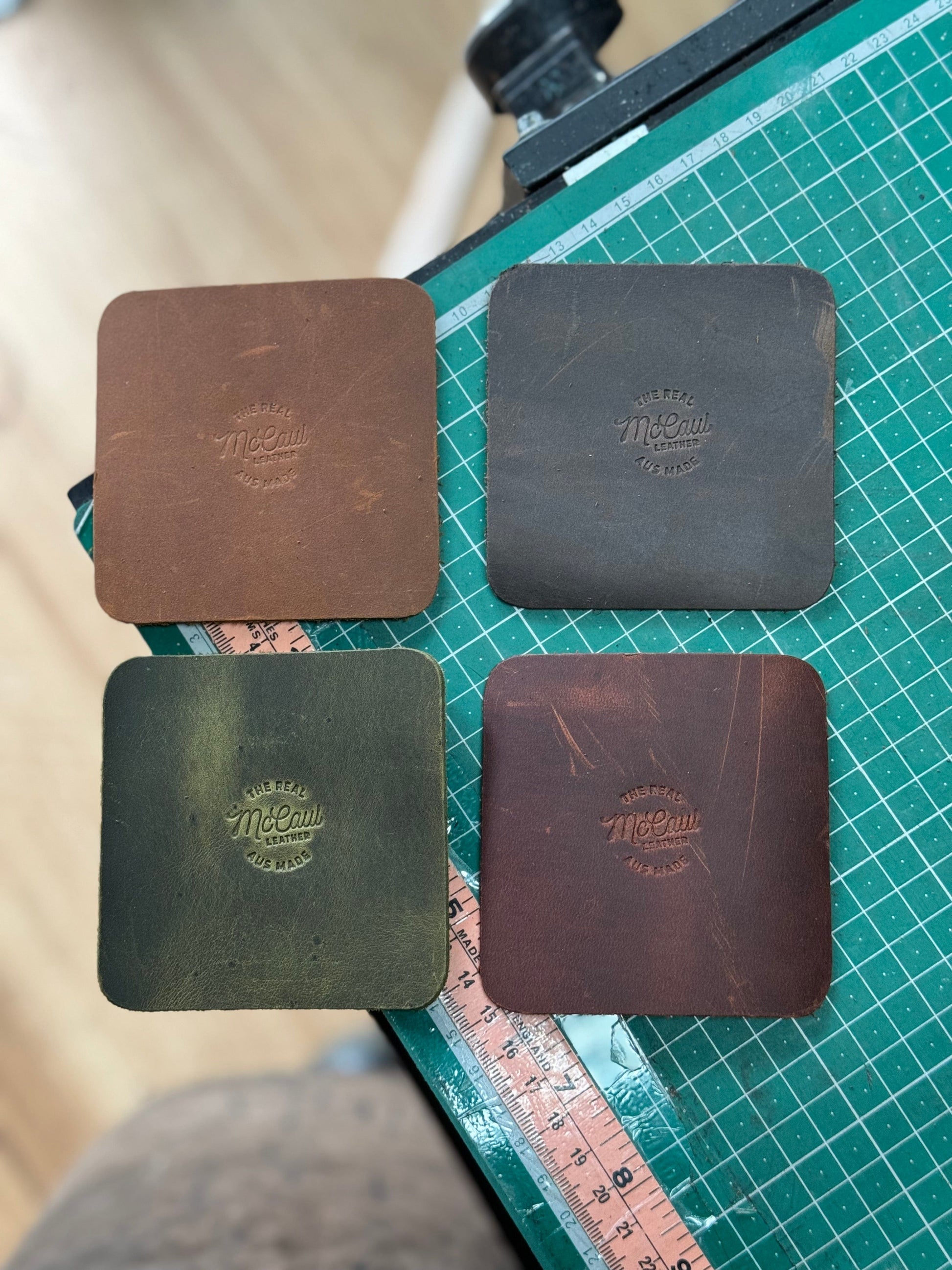 The Real McCaul Leathergoods Gift Rustic Coasters - Square - Set of 6 Australian Made Australian Owned Leather Coaster Set (6) Made In Australia