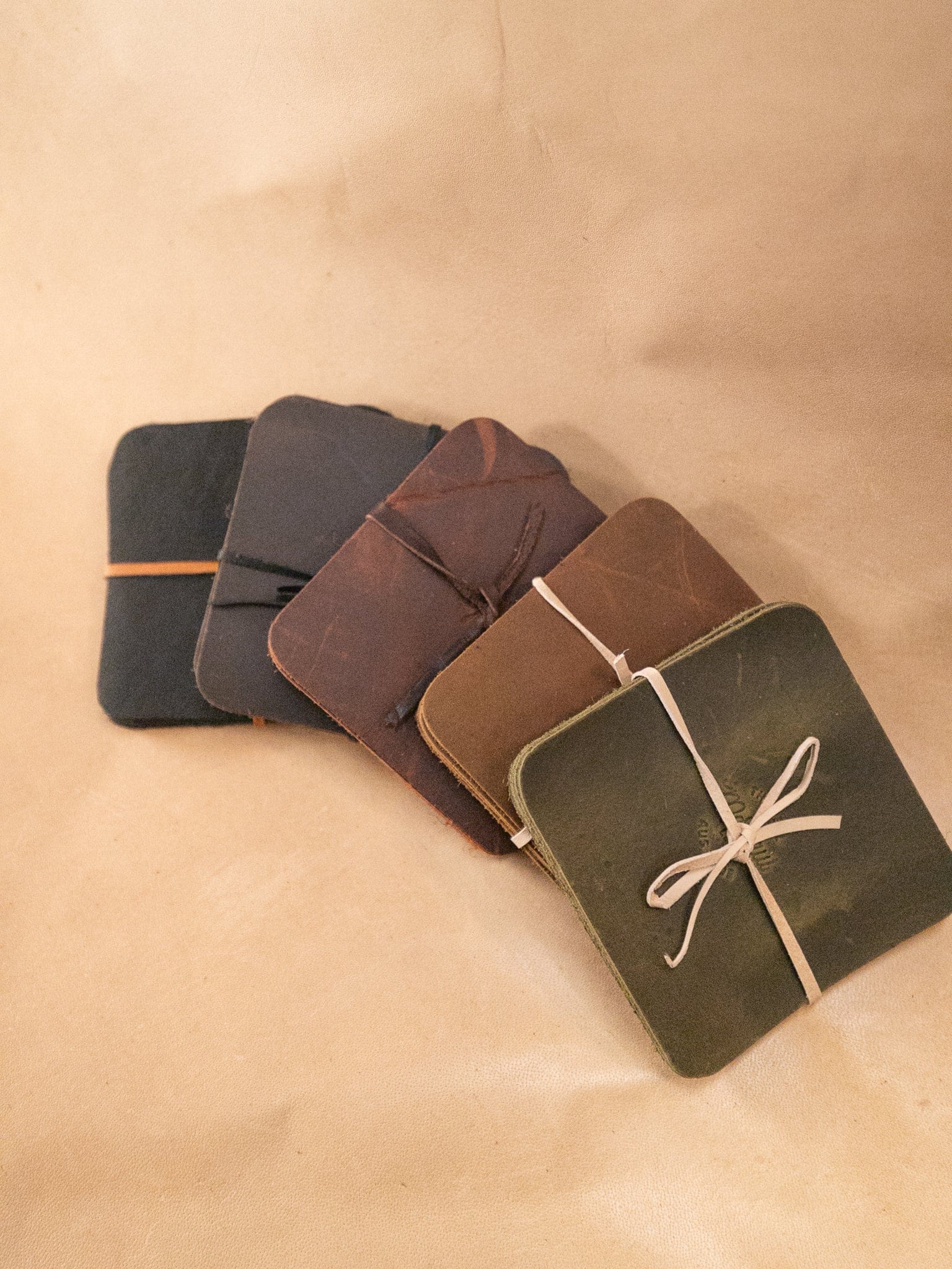 The Real McCaul Leathergoods Gift Rustic Coasters - Square - Set of 6 Australian Made Australian Owned Leather Coaster Set (6) Made In Australia