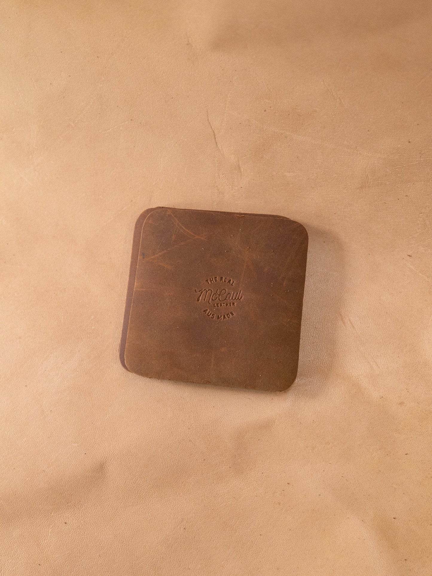 The Real McCaul Leathergoods Gift Rustic Coasters - Square - Set of 6 Australian Made Australian Owned Leather Coaster Set (6) Made In Australia