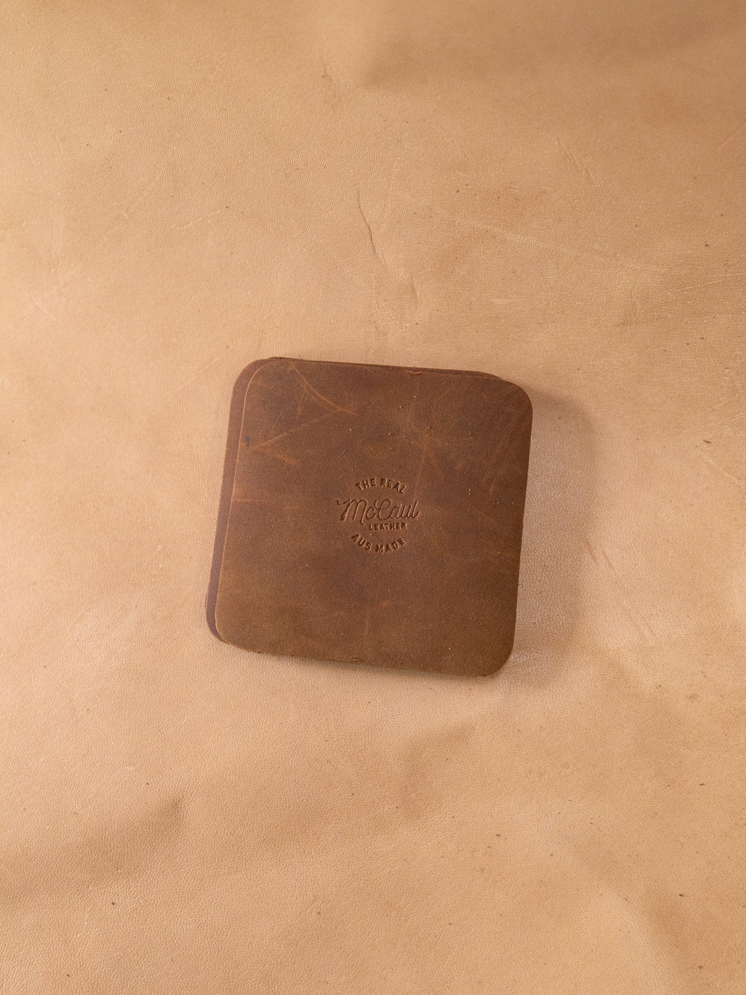 The Real McCaul Leathergoods Gift Rustic Coasters - Square - Set of 6 Australian Made Australian Owned Leather Coaster Set (6) Made In Australia