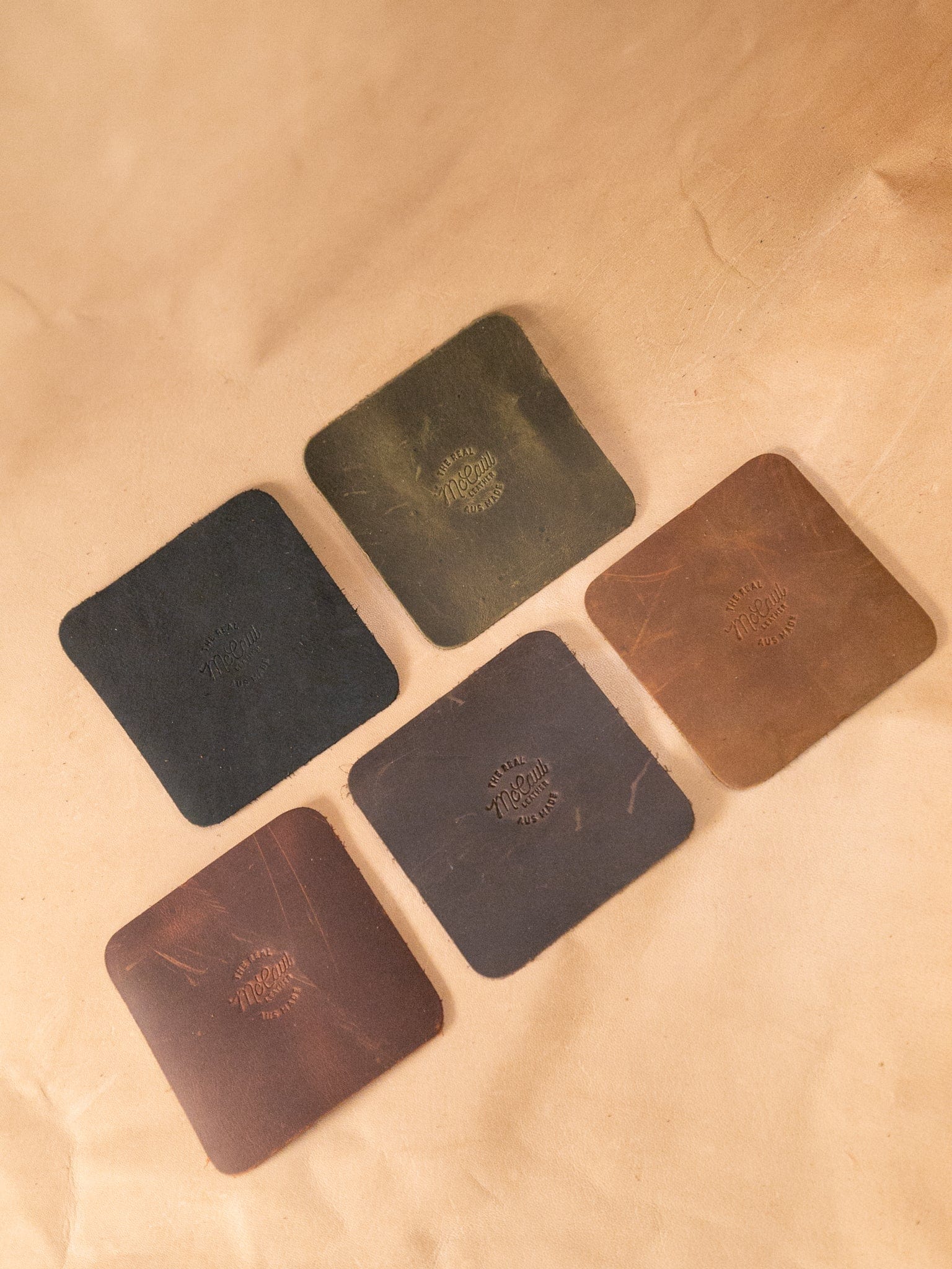 The Real McCaul Leathergoods Gift Rustic Coasters - Square - Set of 6 Australian Made Australian Owned Leather Coaster Set (6) Made In Australia