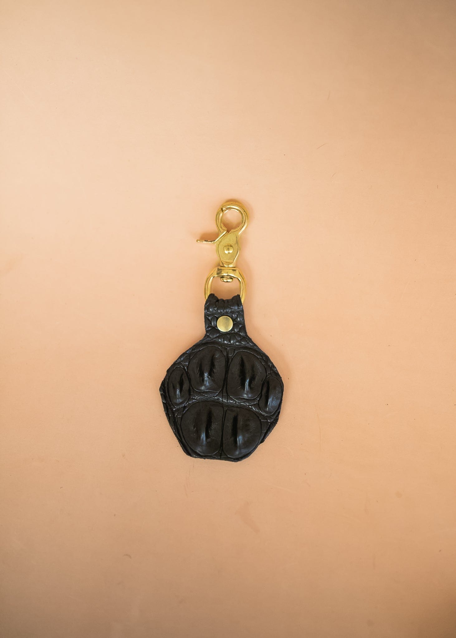 The Real McCaul Leathergoods Keyring Black / Gold / Hook Crocodile Crown Keyring Australian Made Australian Owned Crocodile Key Fob Holder Belt Hook Made In Australia