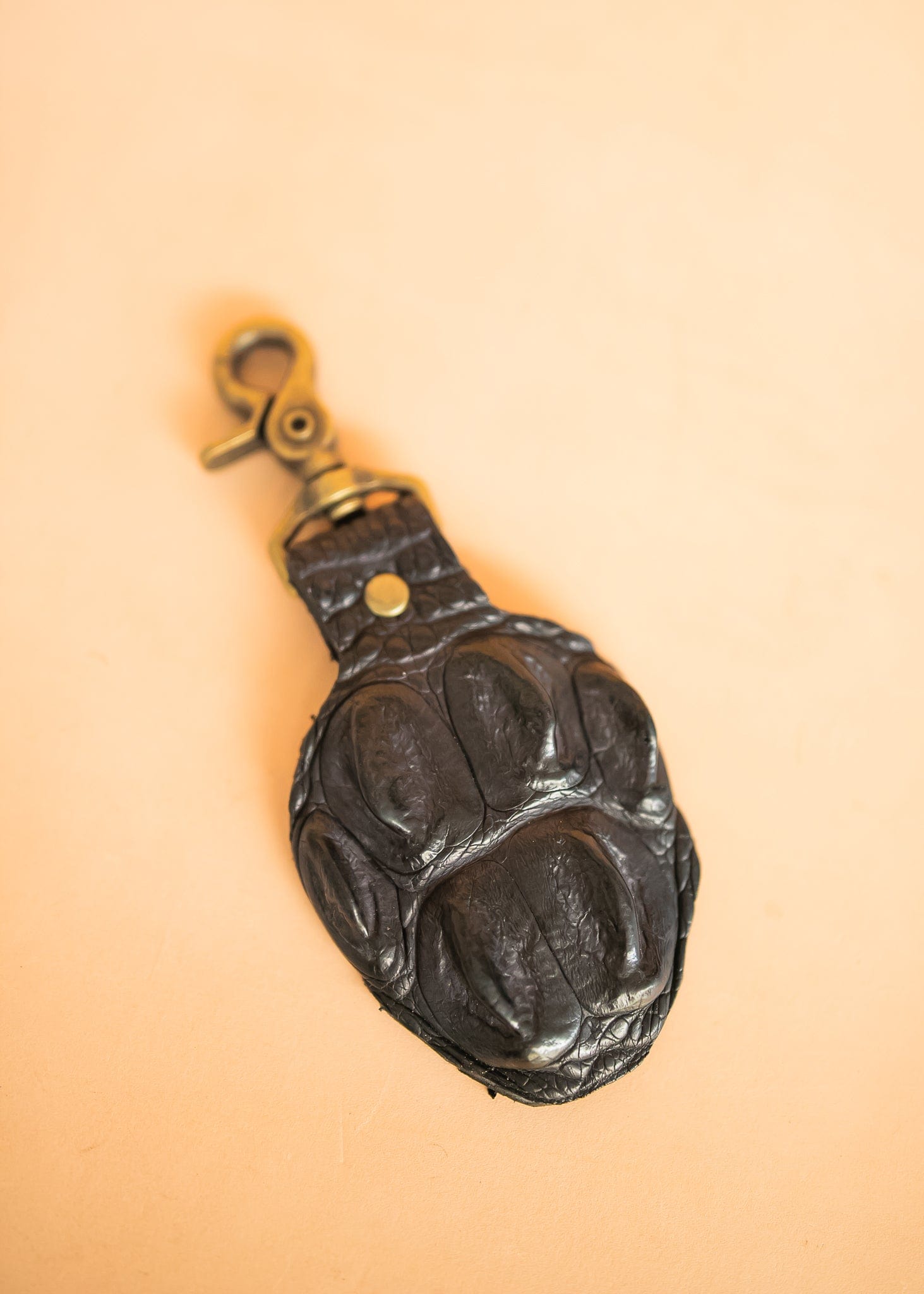 The Real McCaul Leathergoods Keyring Black / Silver / Hook Crocodile Crown Keyring Australian Made Australian Owned Leather Key Fob Holder Belt Hook Made In Australia