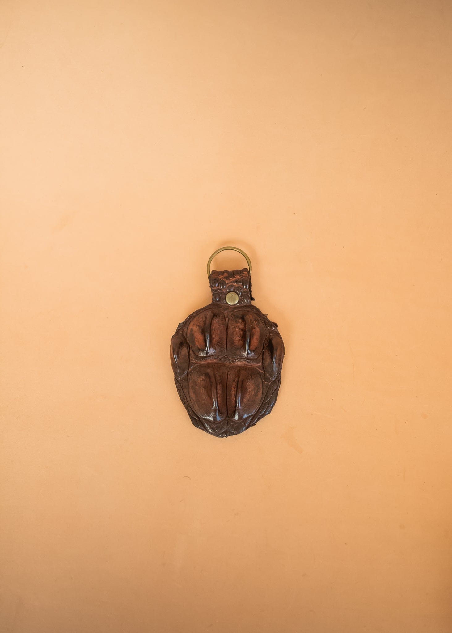 The Real McCaul Leathergoods Keyring Brown / Antique Brass / Split Keyring Crocodile Crown Keyring Australian Made Australian Owned Crocodile Key Fob Holder Belt Hook Made In Australia