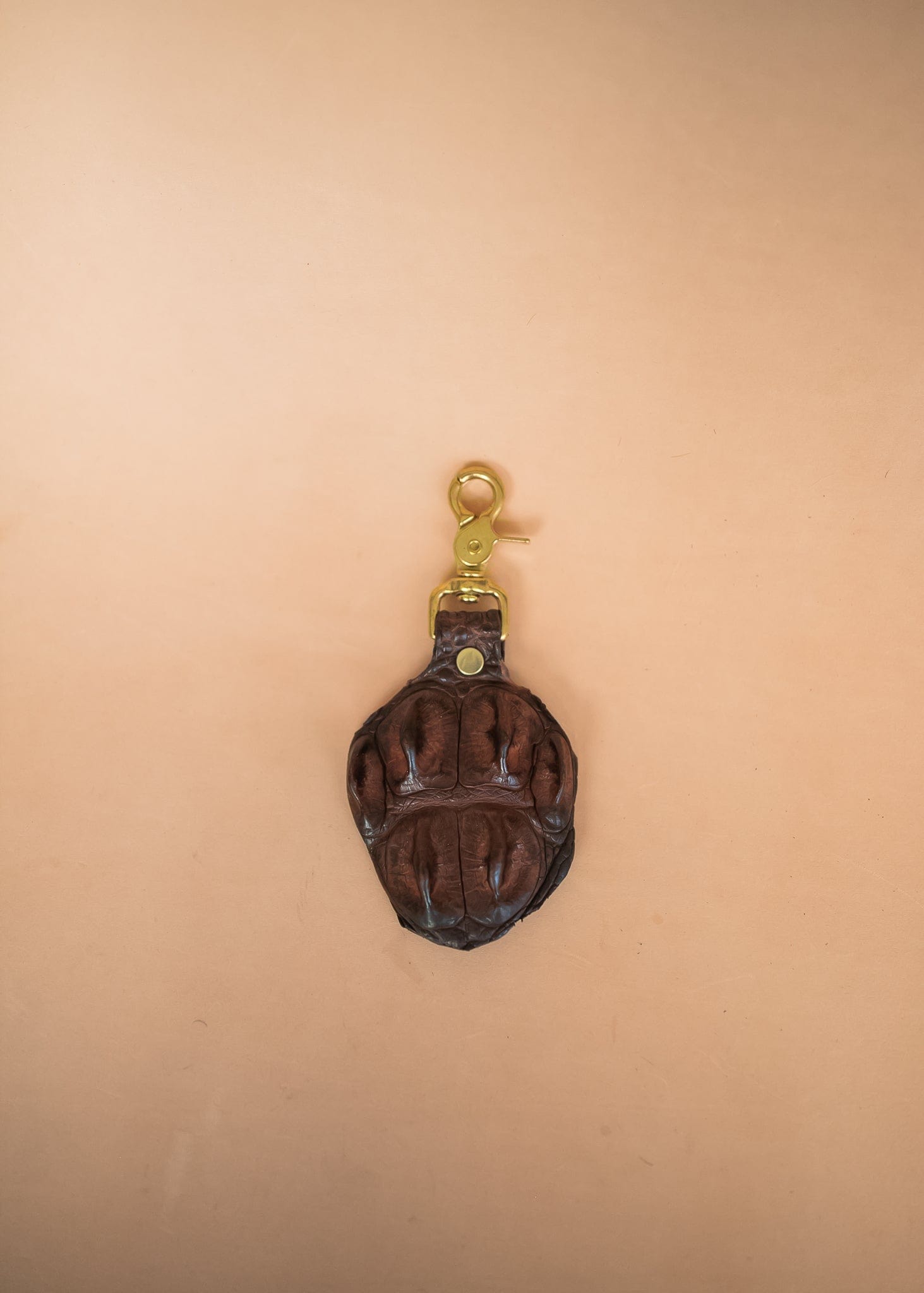 The Real McCaul Leathergoods Keyring Brown / Gold / Hook Crocodile Crown Keyring Australian Made Australian Owned Crocodile Key Fob Holder Belt Hook Made In Australia