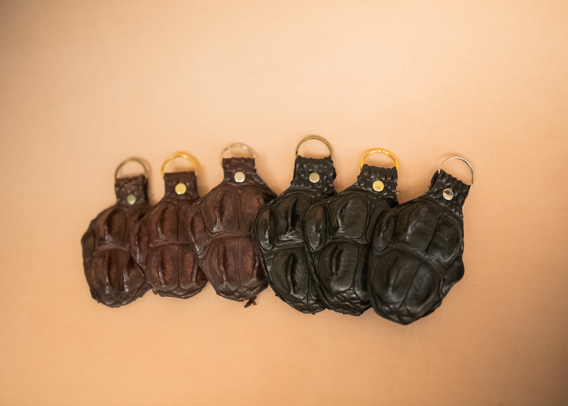 The Real McCaul Leathergoods Keyring Brown / Gold / Split Keyring Crocodile Crown Keyring Australian Made Australian Owned Crocodile Key Fob Holder Belt Hook Made In Australia