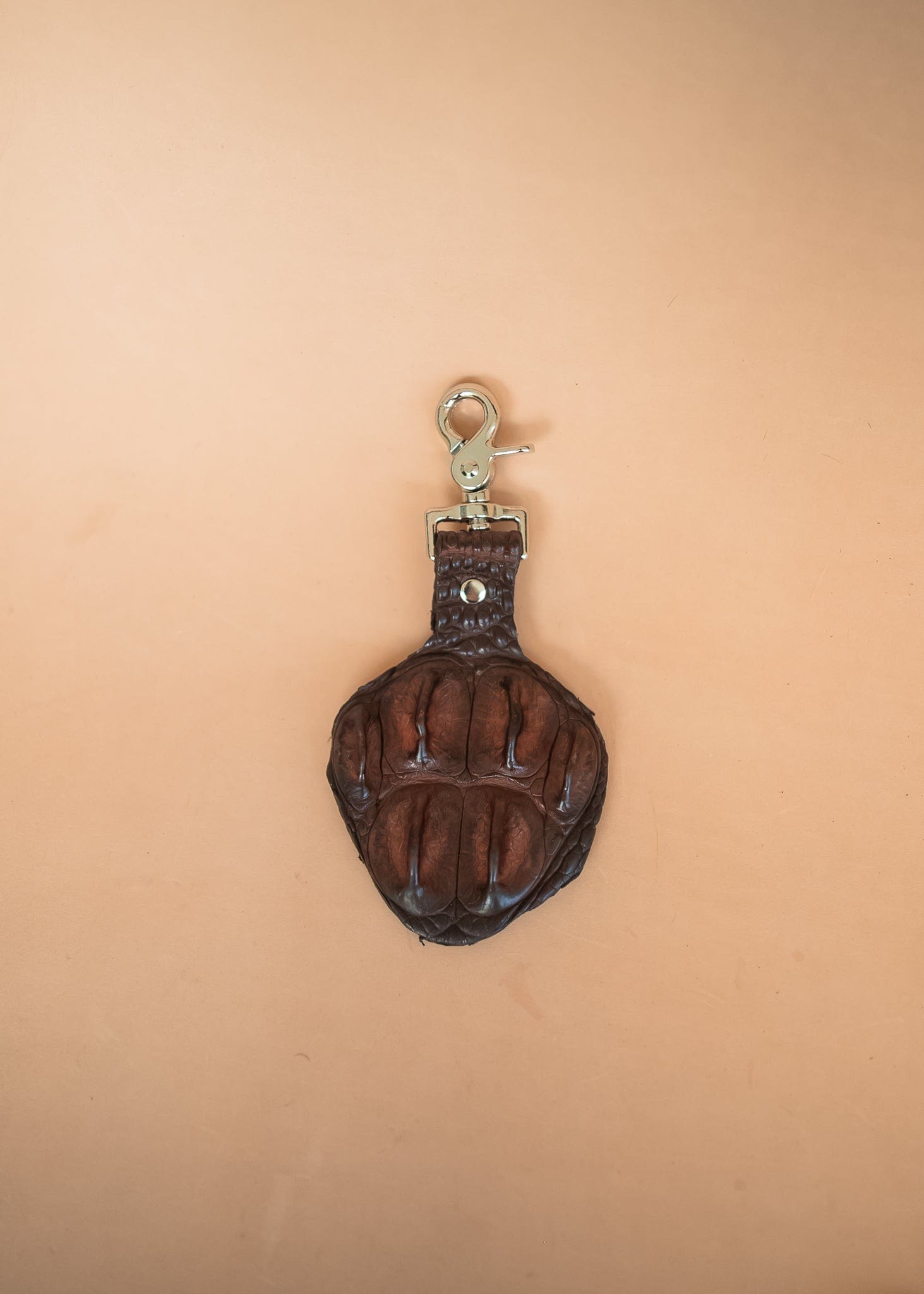 The Real McCaul Leathergoods Keyring Brown / Silver / Hook Crocodile Crown Keyring Australian Made Australian Owned Crocodile Key Fob Holder Belt Hook Made In Australia