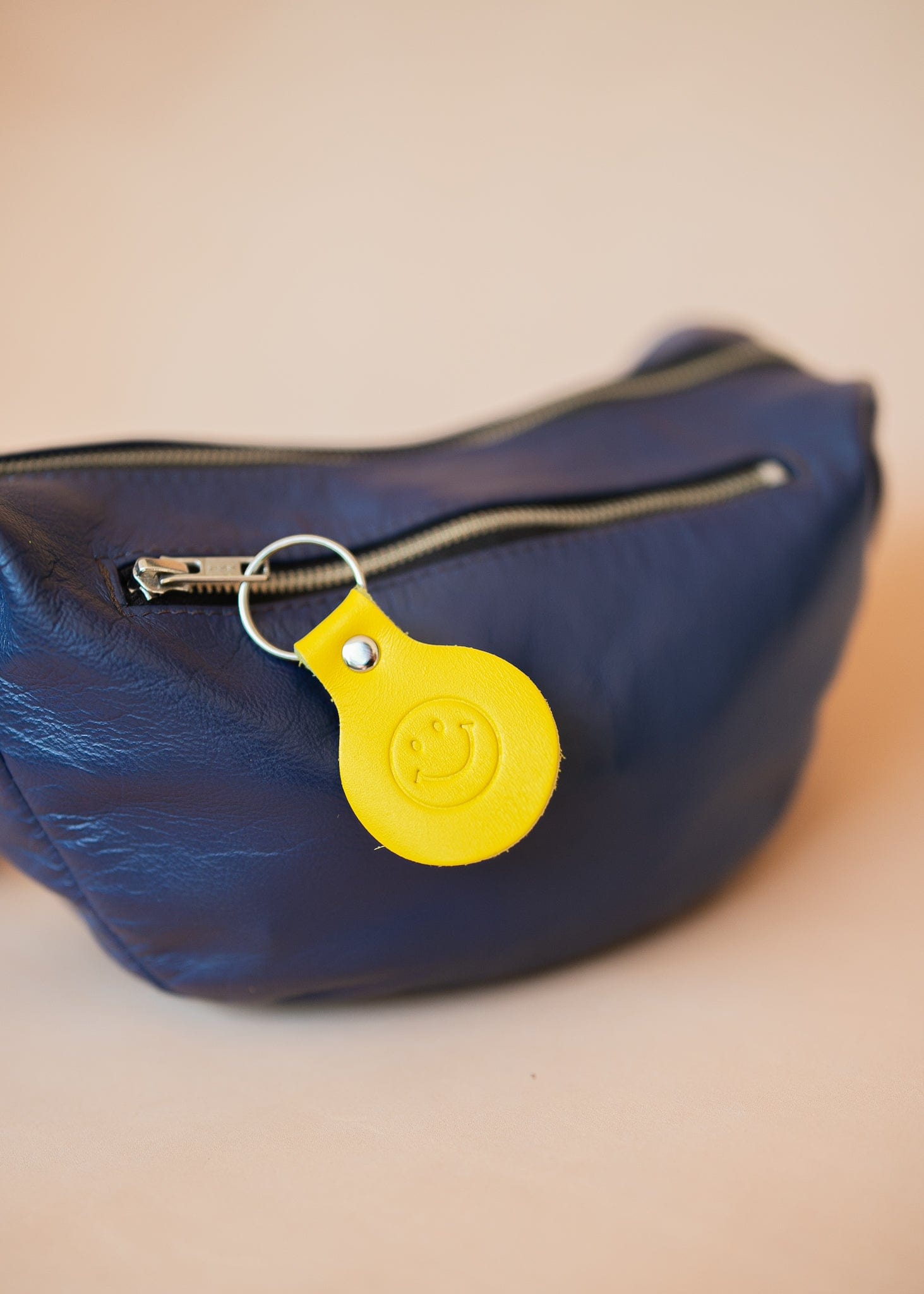 The Real McCaul Leathergoods Keyring Keyring Bag Charm - Smiley Face Australian Made Australian Owned Smiley Face Keyring Key Chain Bag Accessory Bag Charm Leather Made in Australia
