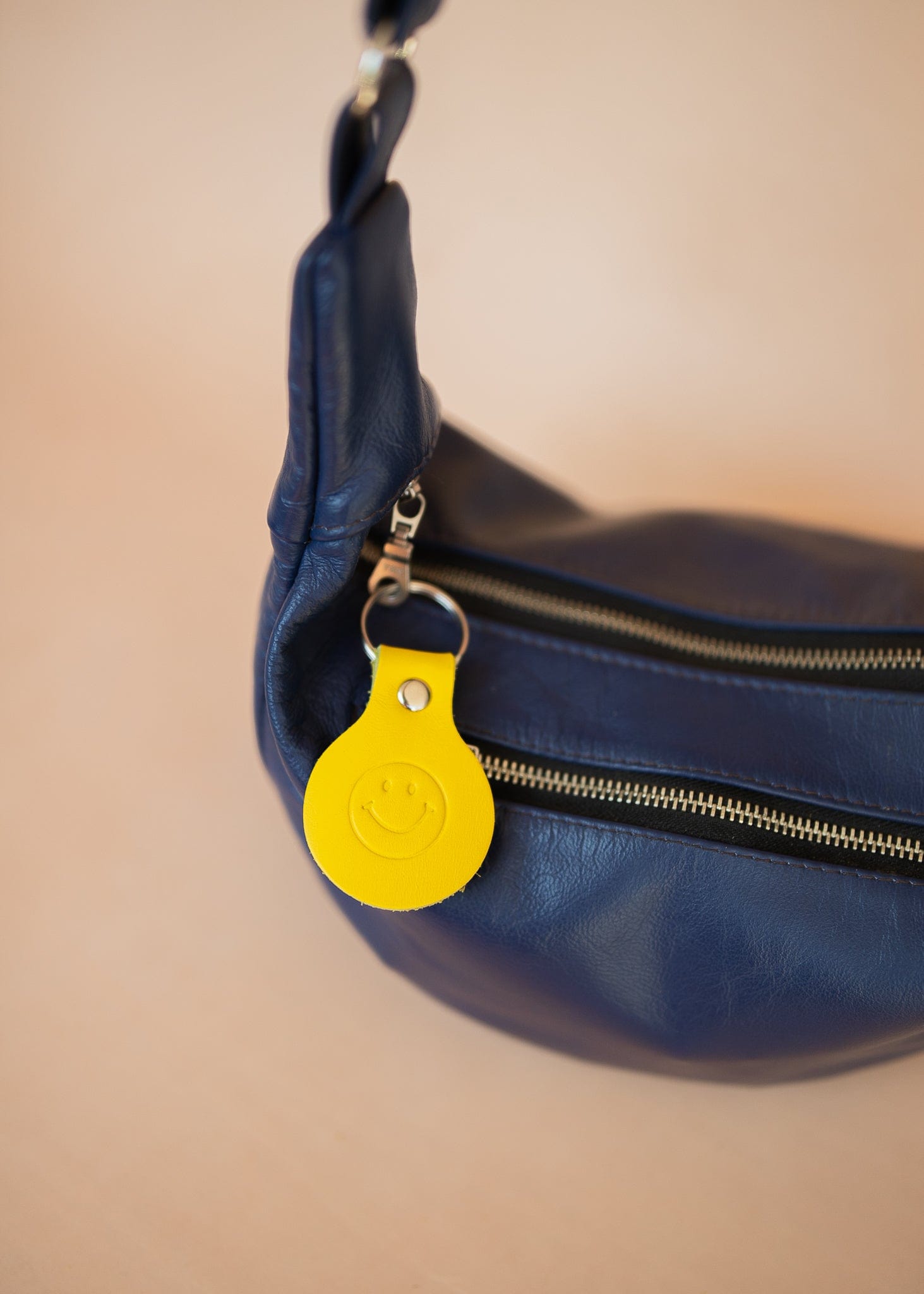 The Real McCaul Leathergoods Keyring Keyring Bag Charm - Smiley Face Australian Made Australian Owned Smiley Face Keyring Key Chain Bag Accessory Bag Charm Leather Made in Australia