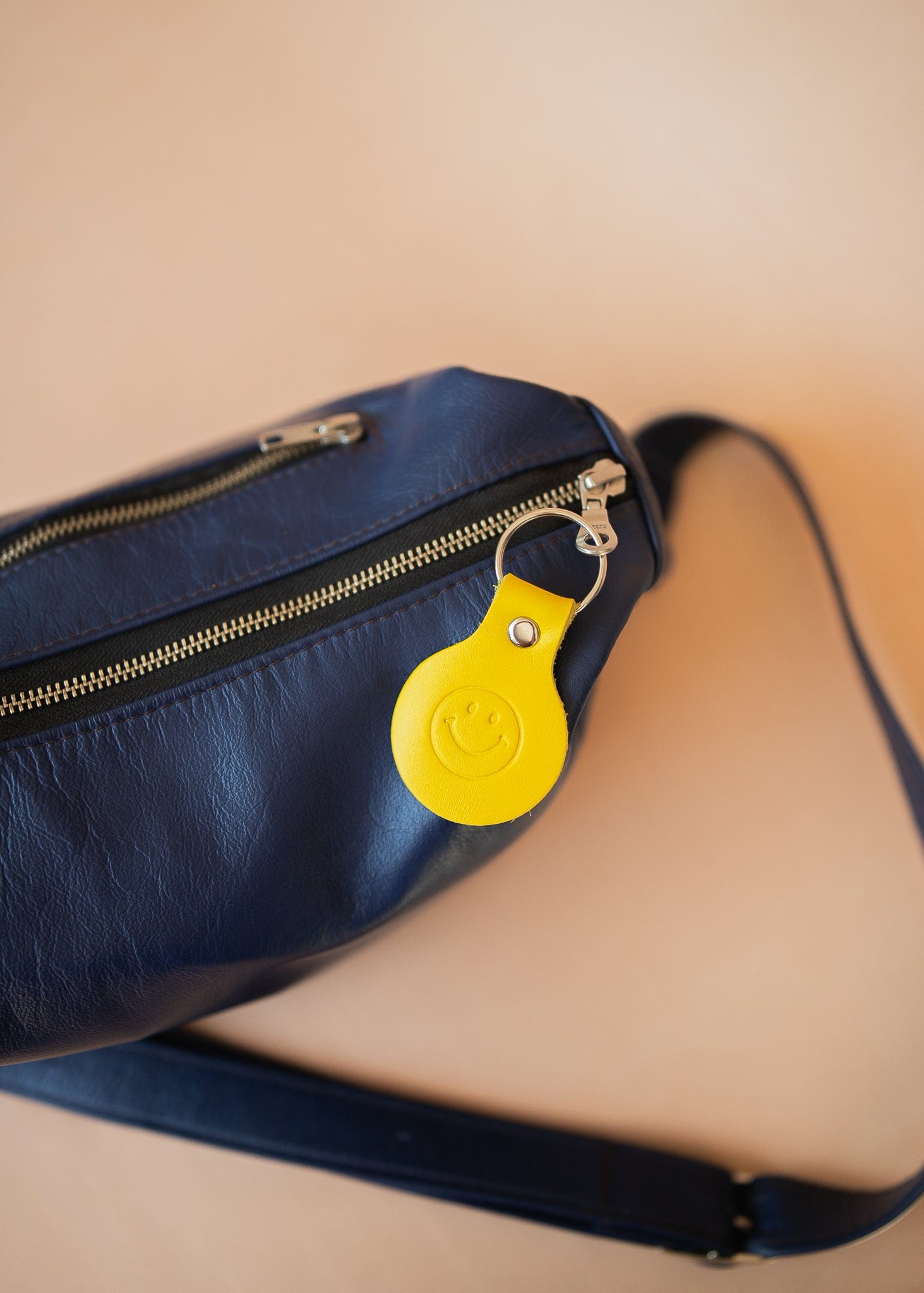 The Real McCaul Leathergoods Keyring Keyring Bag Charm - Smiley Face Australian Made Australian Owned Smiley Face Keyring Key Chain Bag Accessory Bag Charm Leather Made in Australia