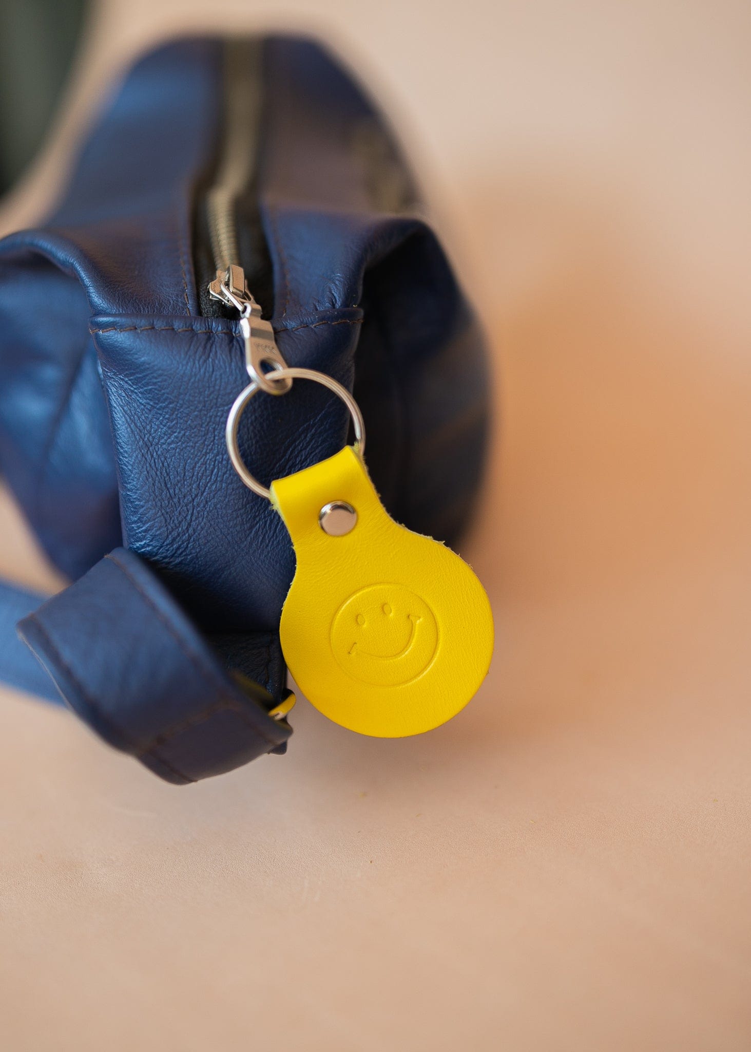 The Real McCaul Leathergoods Keyring Keyring Bag Charm - Smiley Face Australian Made Australian Owned Smiley Face Keyring Key Chain Bag Accessory Bag Charm Leather Made in Australia