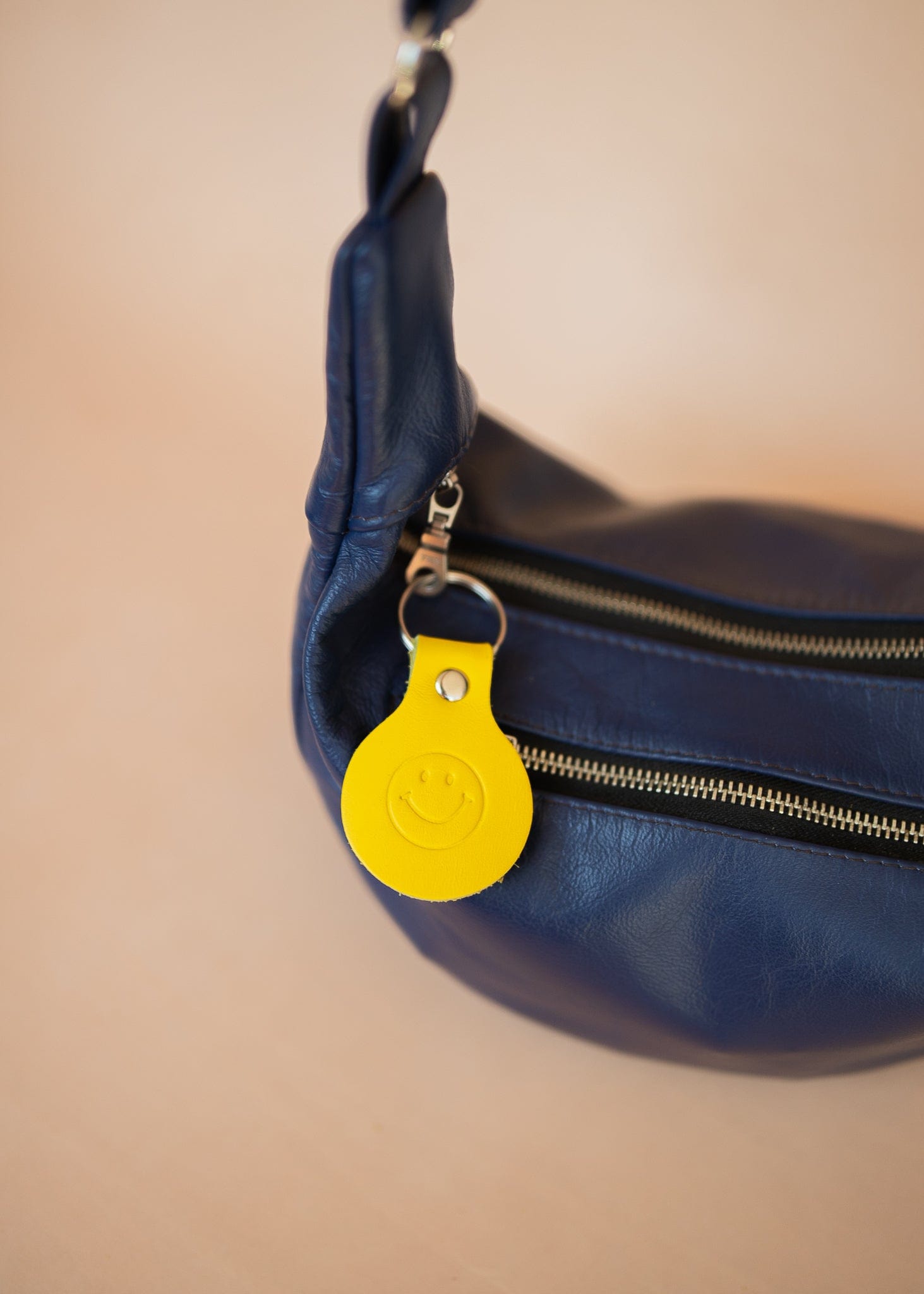 The Real McCaul Leathergoods Keyring Keyring Bag Charm - Smiley Face Australian Made Australian Owned Smiley Face Keyring Key Chain Bag Accessory Bag Charm Leather Made in Australia