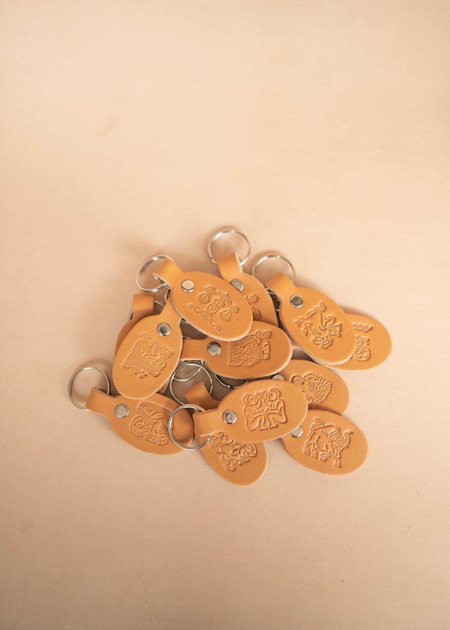 The Real McCaul Leathergoods Keyring Keyring - Zodiac Horoscope Star Sign - Natural Australian Made Australian Owned Horoscope Zodiac Star Sign Keyring Leather Made in Australia