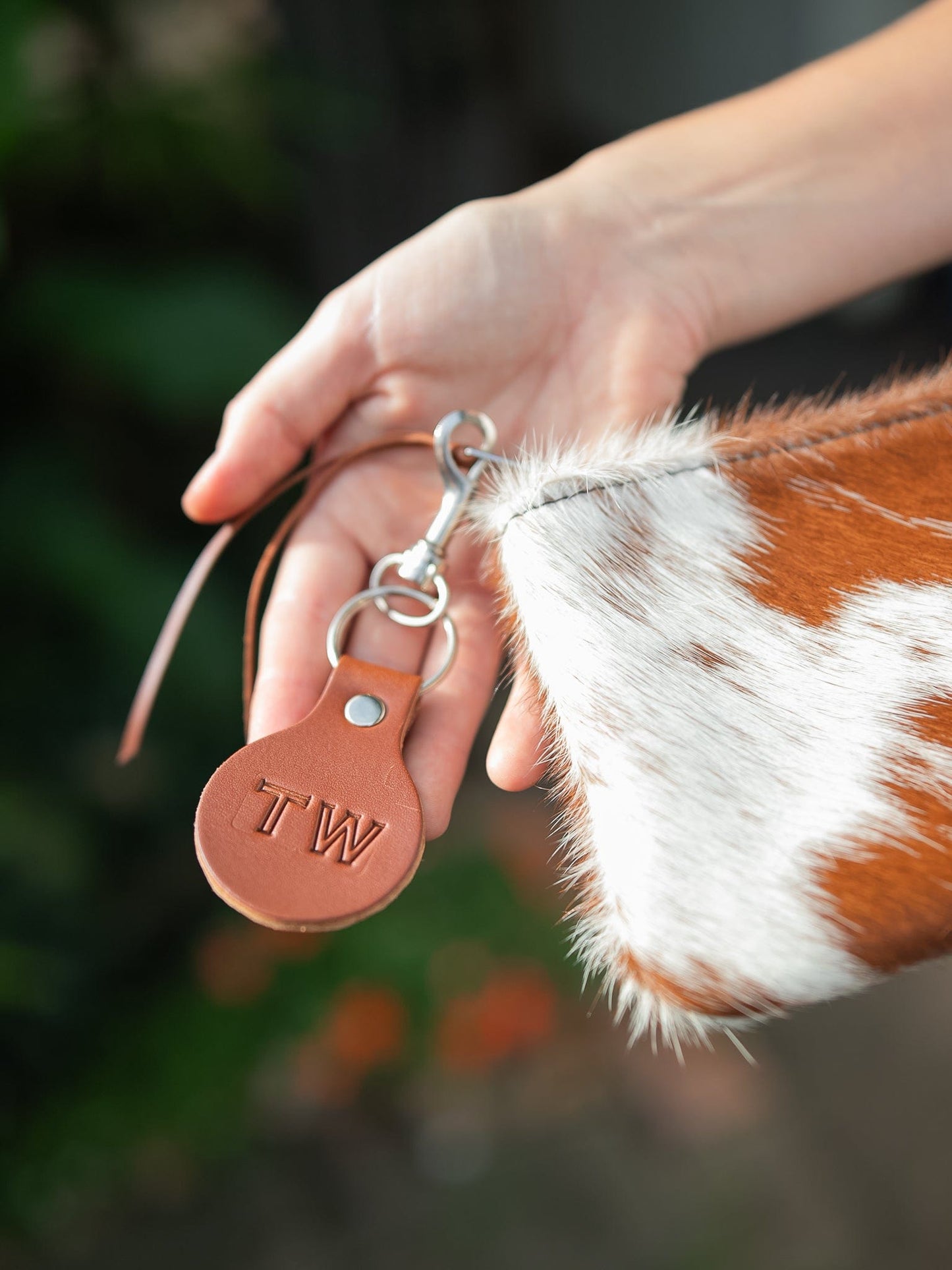 The Real McCaul Leathergoods Keyring Personalised Initials Keyring Bag Charm - Large Australian Made Australian Owned Personalised Leather Keyring Key Chain Bag Accessory Bag Charm Leather Made in Australia